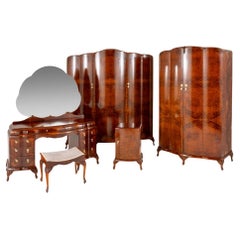 Period Art Deco Bedroom Suite Dresser Wardrobe Stool Bed