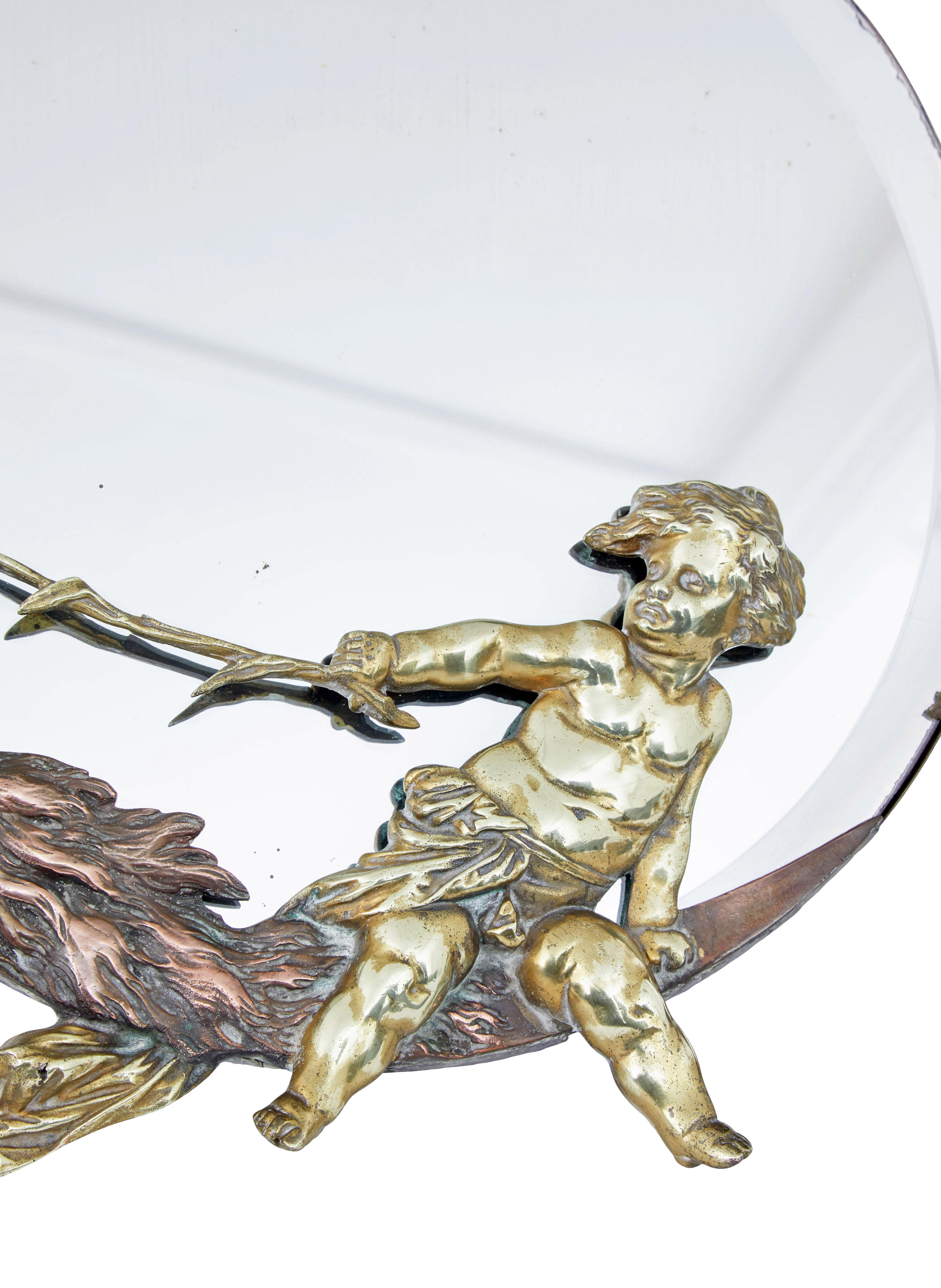 Art déco Miroir de table art déco en bronze et laiton d'époque en vente