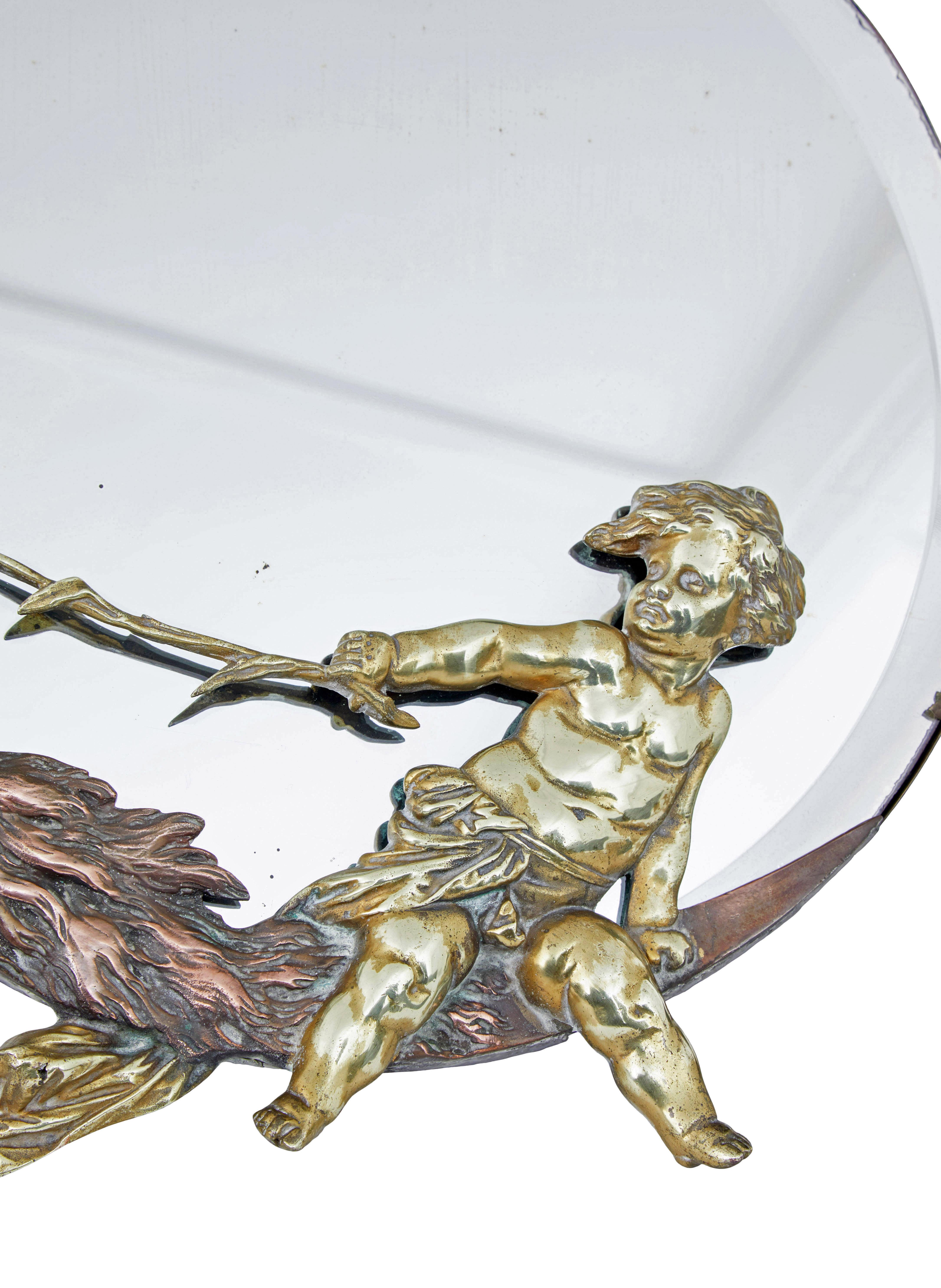 Art déco Miroir de table art déco en bronze et laiton d'époque en vente