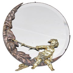 Espejo de mesa de época art déco de bronce y latón