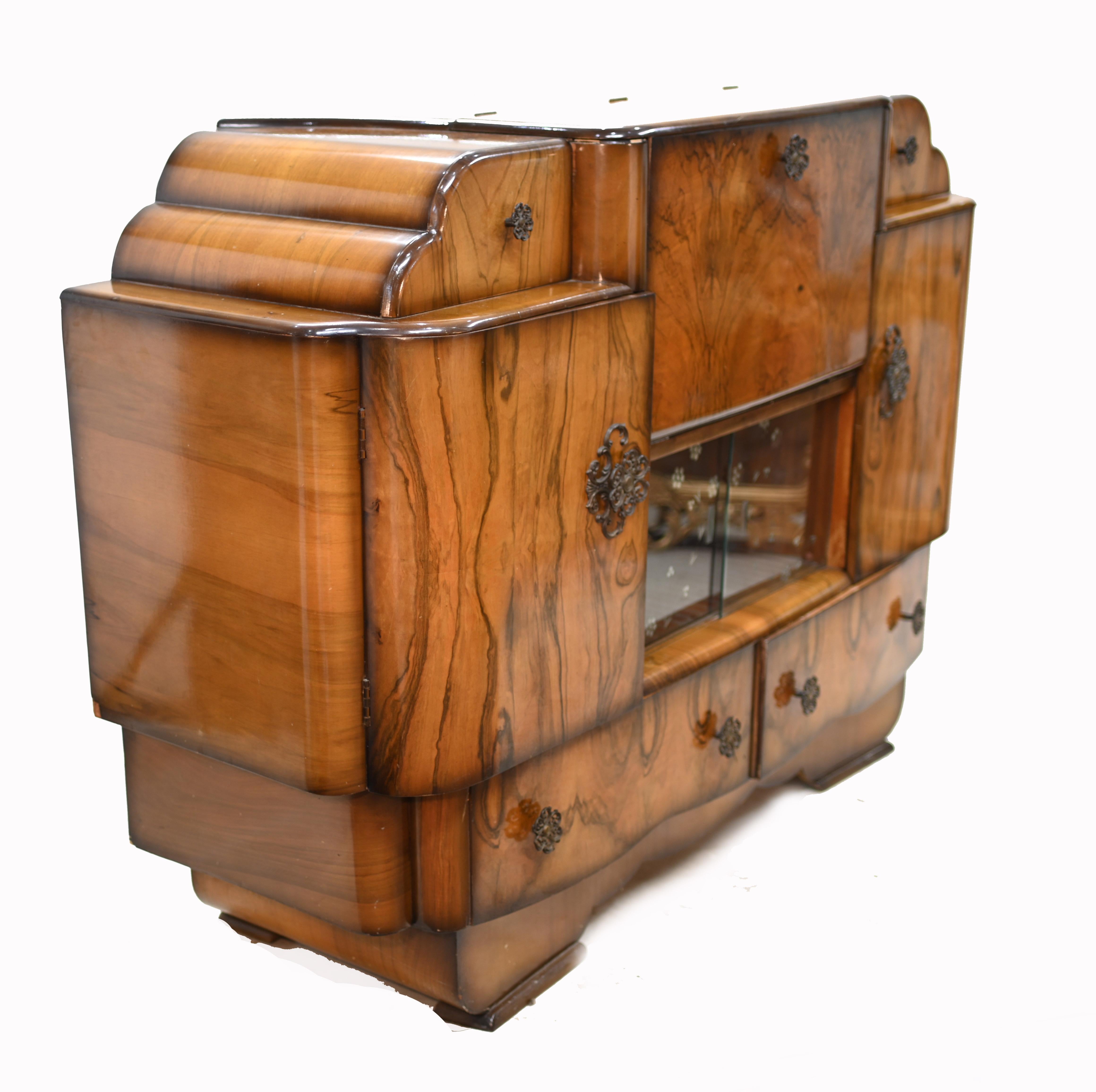 English Period Art Deco Cocktail Cabinet Vintage Drinks Chest 1930