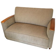 Period Art Deco Loveseat Settee with Wood Arms