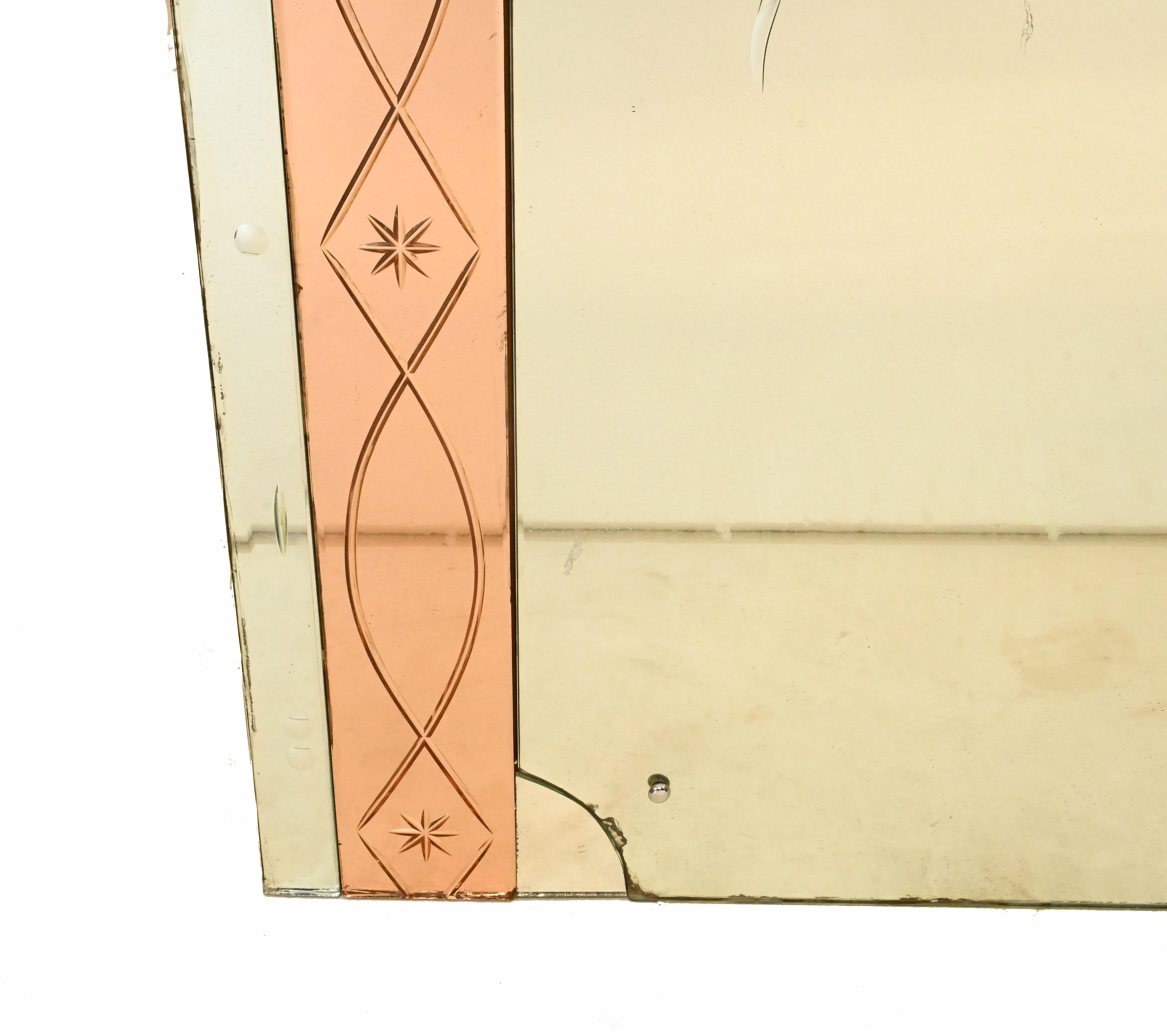 Miroir de cheminée Art Déco d'époque, verre vintage, années 1930 en vente 1
