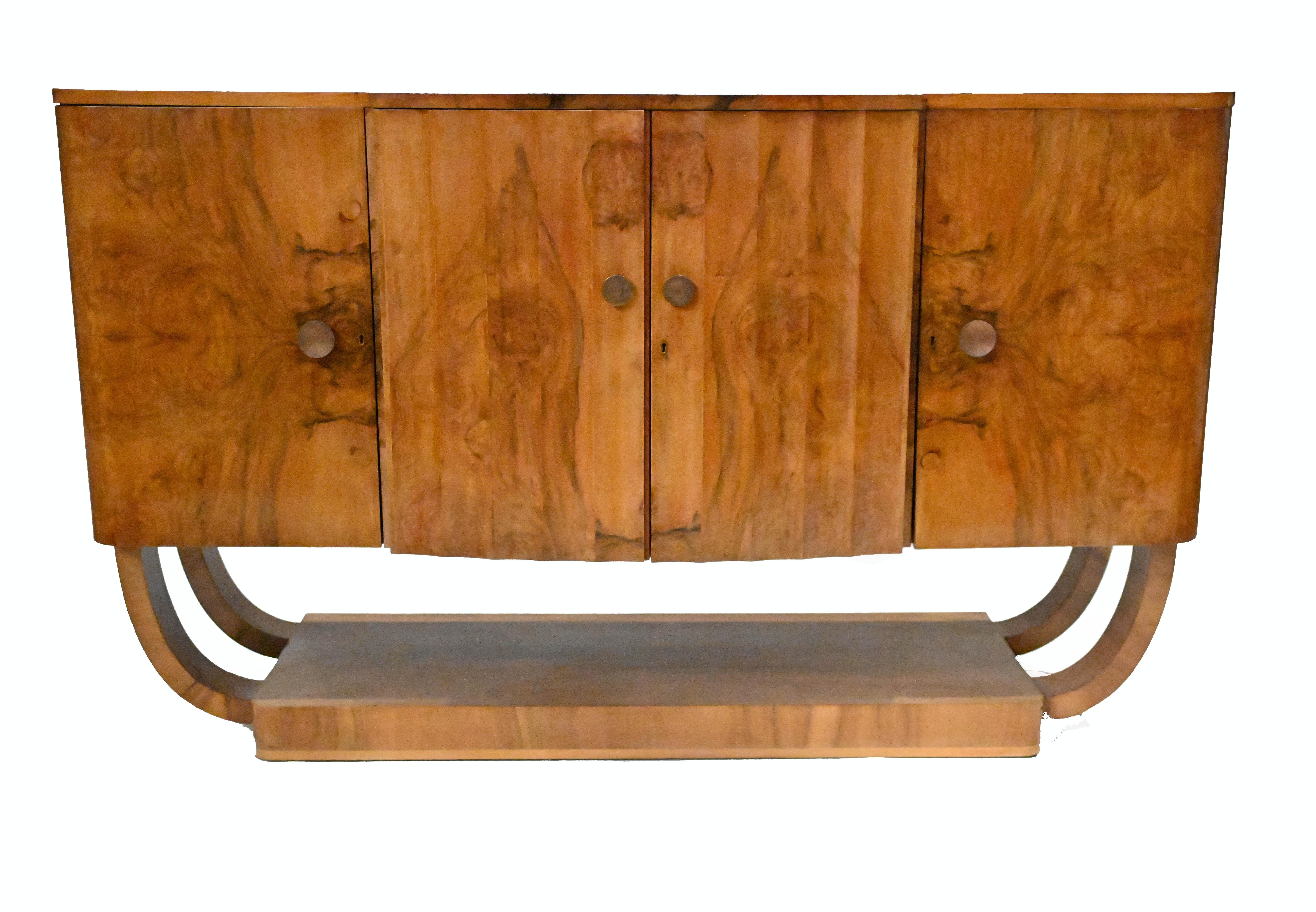 Period Art Deco Sideboard Walnut Server 1930 In Good Condition In Potters Bar, GB