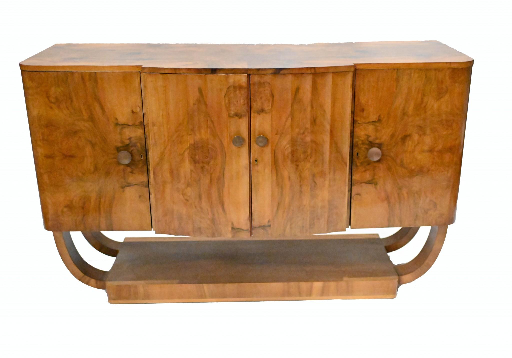 Period Art Deco Sideboard Walnut Server 1930 In Good Condition For Sale In Potters Bar, GB