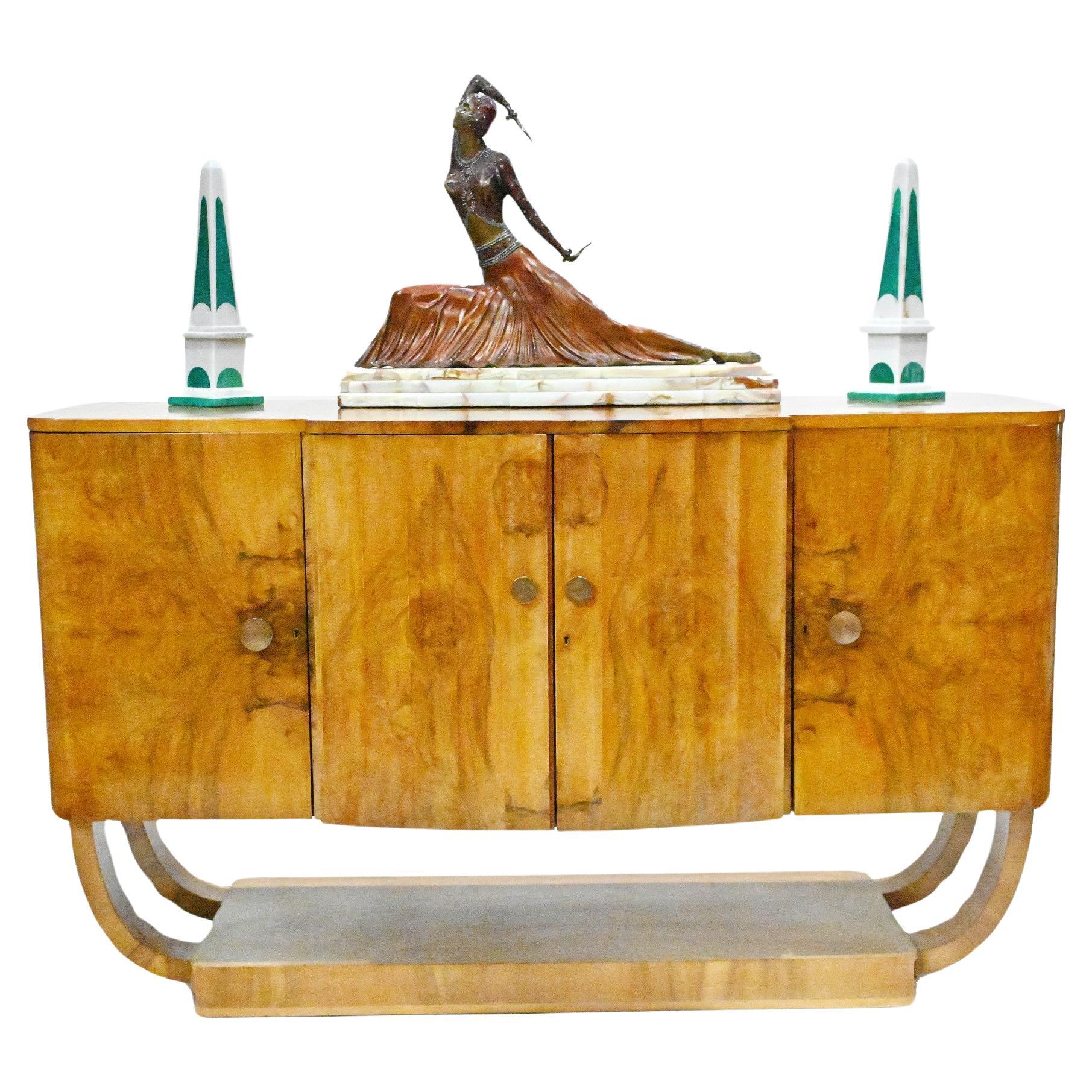 Art-Déco-Sideboard-Serviergeschirr aus Nussbaumholz, 1930 im Angebot