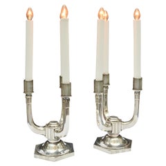 Lámparas/Candelabros de Bronce Plateado Art Déco de Época