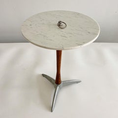 Period Art Deco Wood Marble Aluminum Side Table Smoking Drinks Table