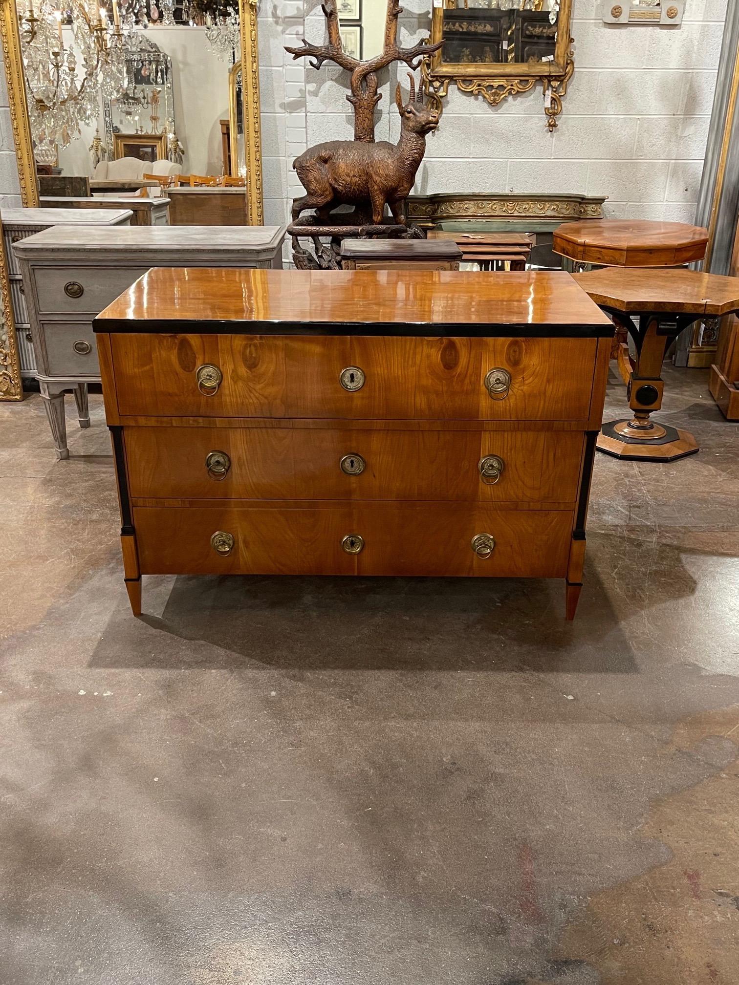 Exceptional period Austrian Biedermeier cherrywood and ebonized commode. Beautiful finish on this piece with ample storage as well. Creates a very high end look!