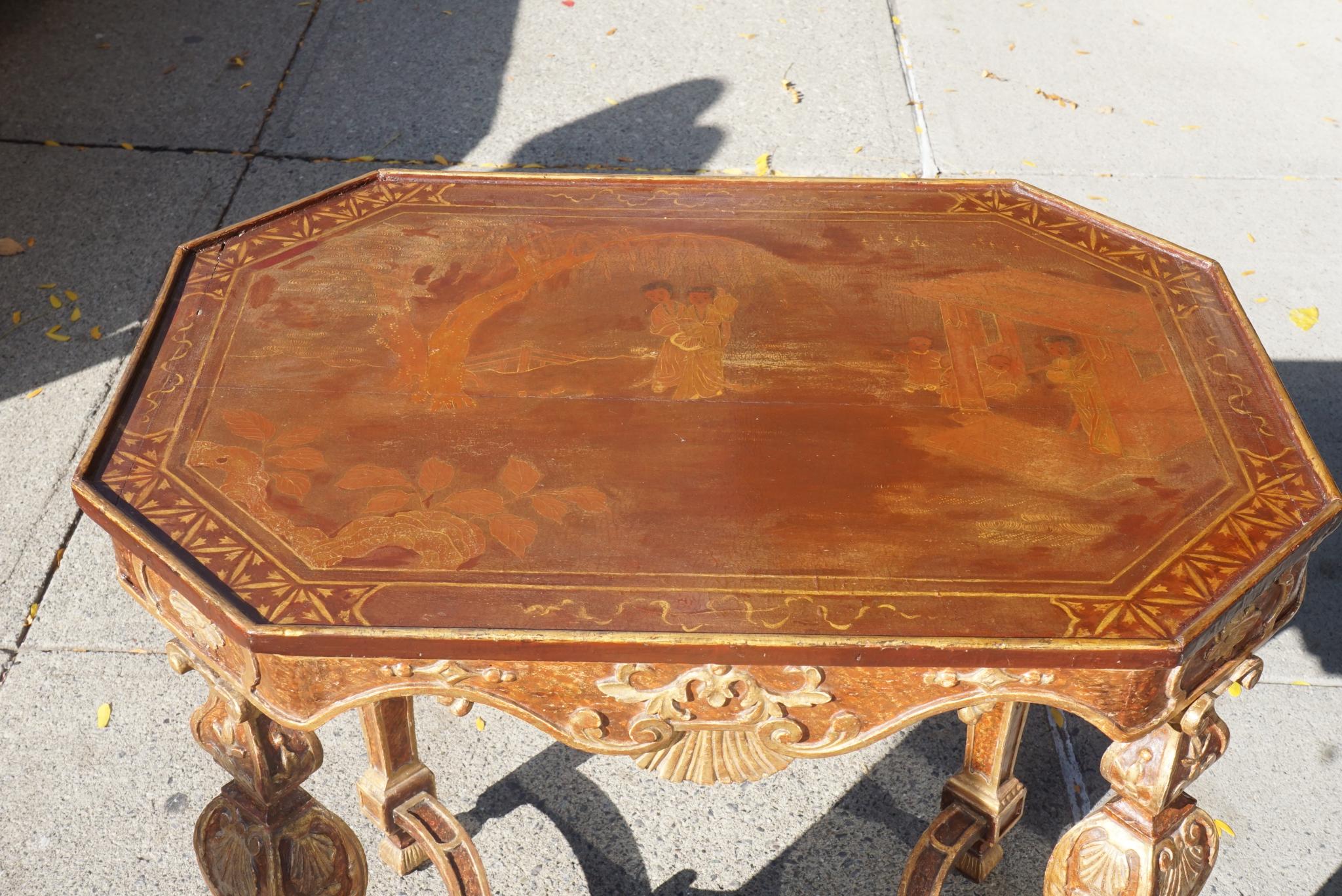 Wood Period Baroque Painted and Gilt Italian Table From the Estate of Cynthia Phipps For Sale