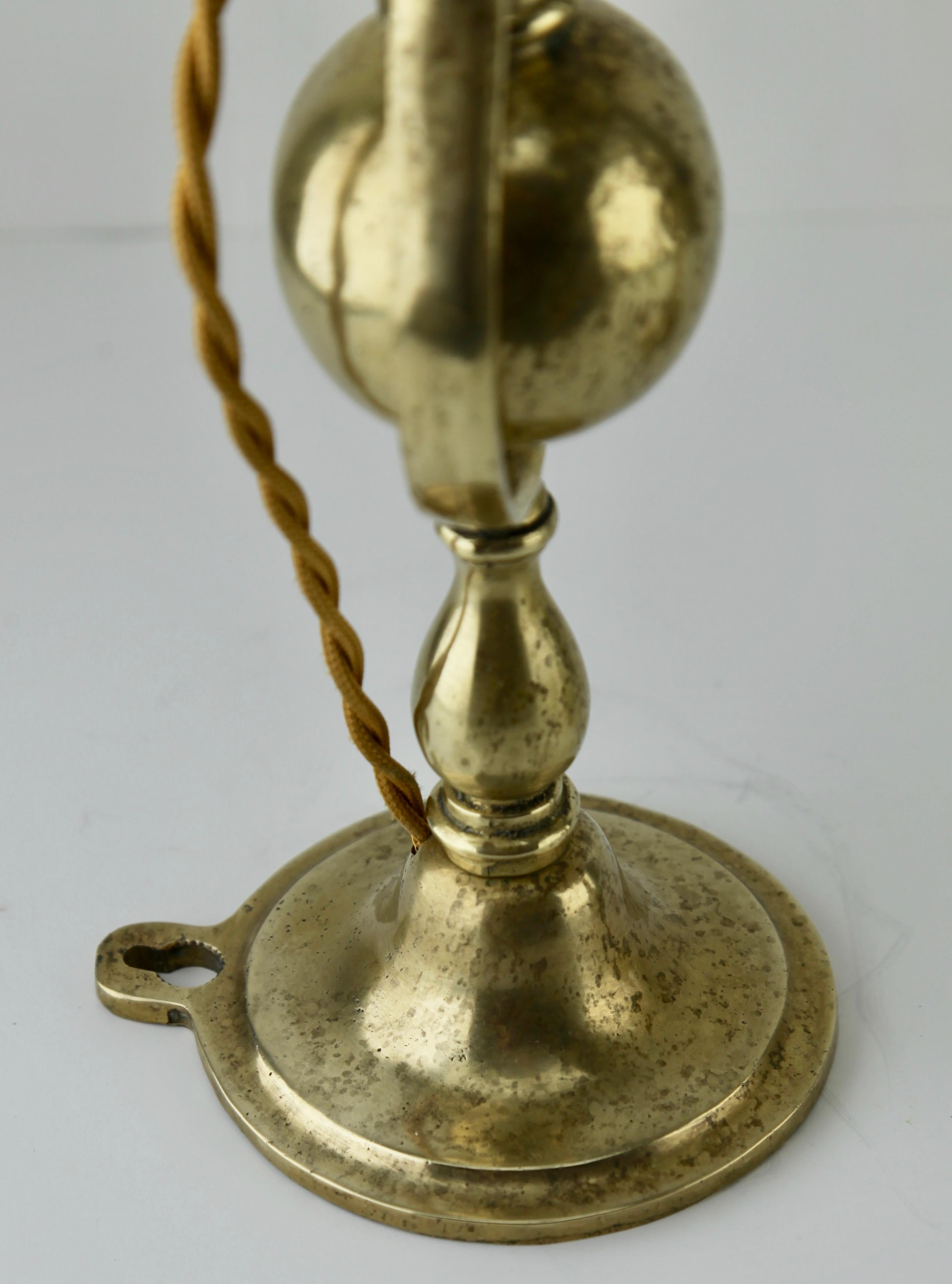 Period Brass Ship's Wall Lamp with Weighted Gimble and Milk-Glass Lampshade 1