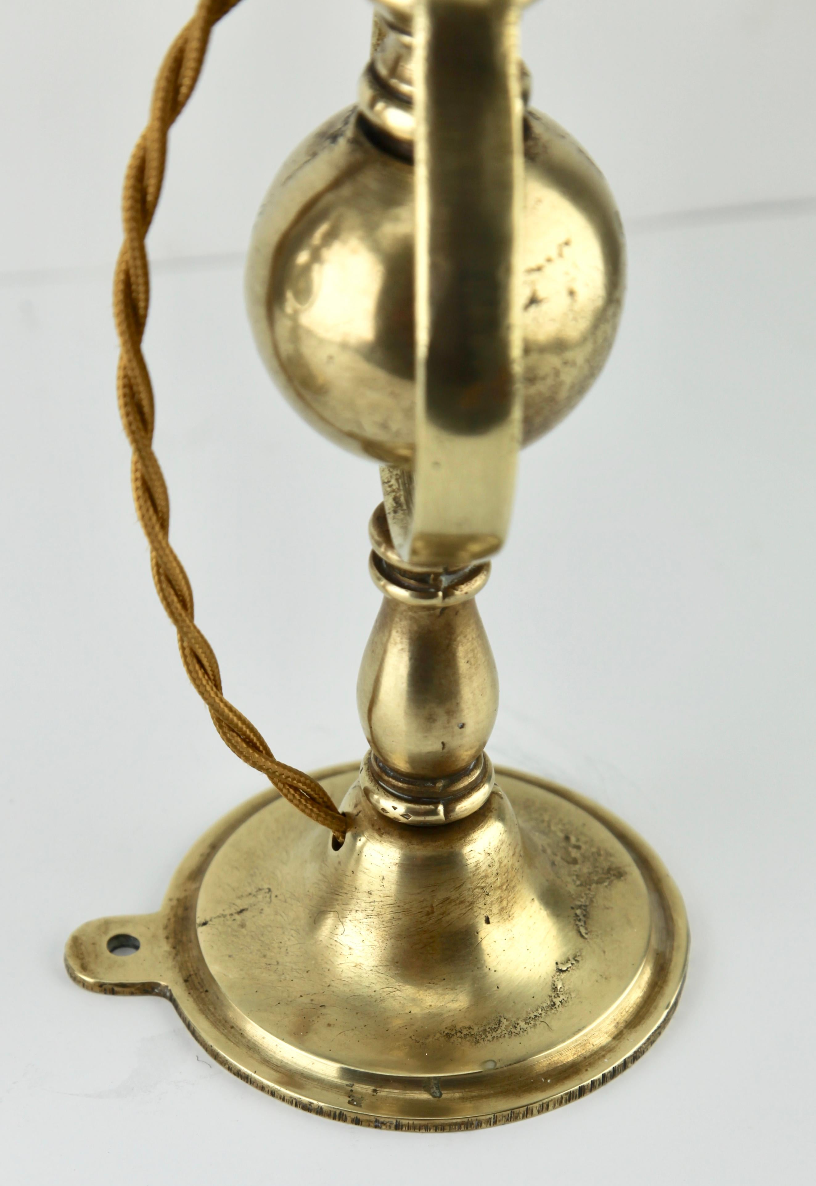 Period Brass Ship's Wall Lamp with Weighted Gimble and Milk-Glass Lampshade 3