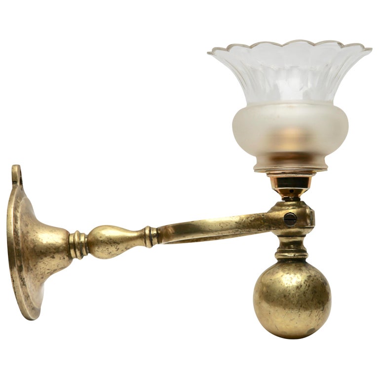 Period Brass Ship's Wall Lamp 'with Weighted Gimble' and MilkGlass
