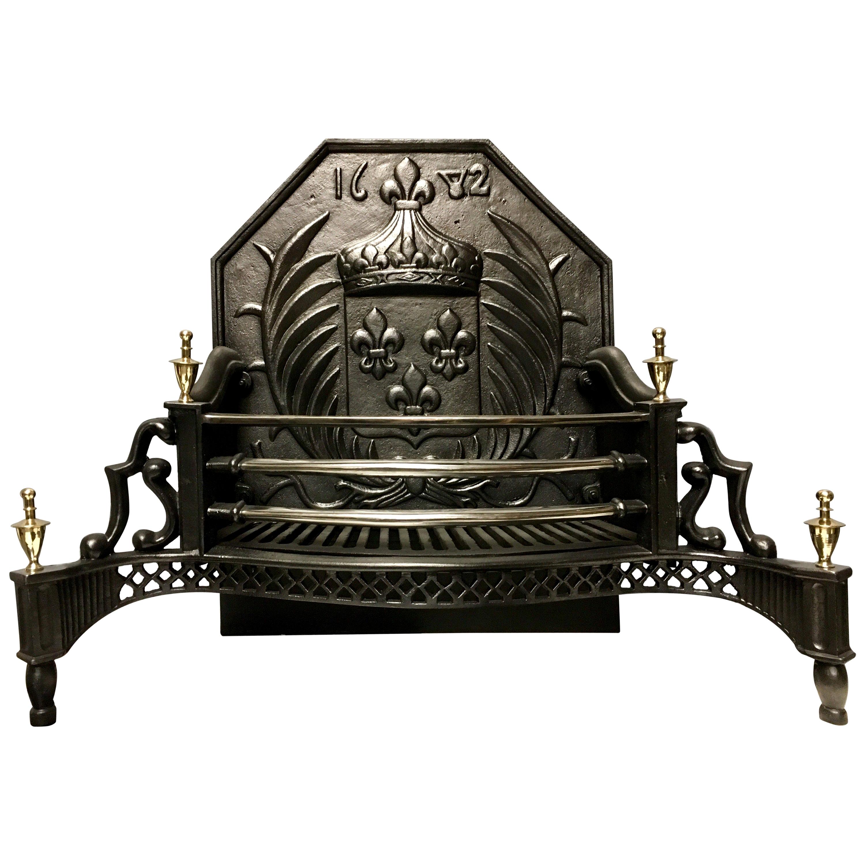 Period Cast Iron and Brass Victorian Style Fire Grate Basket