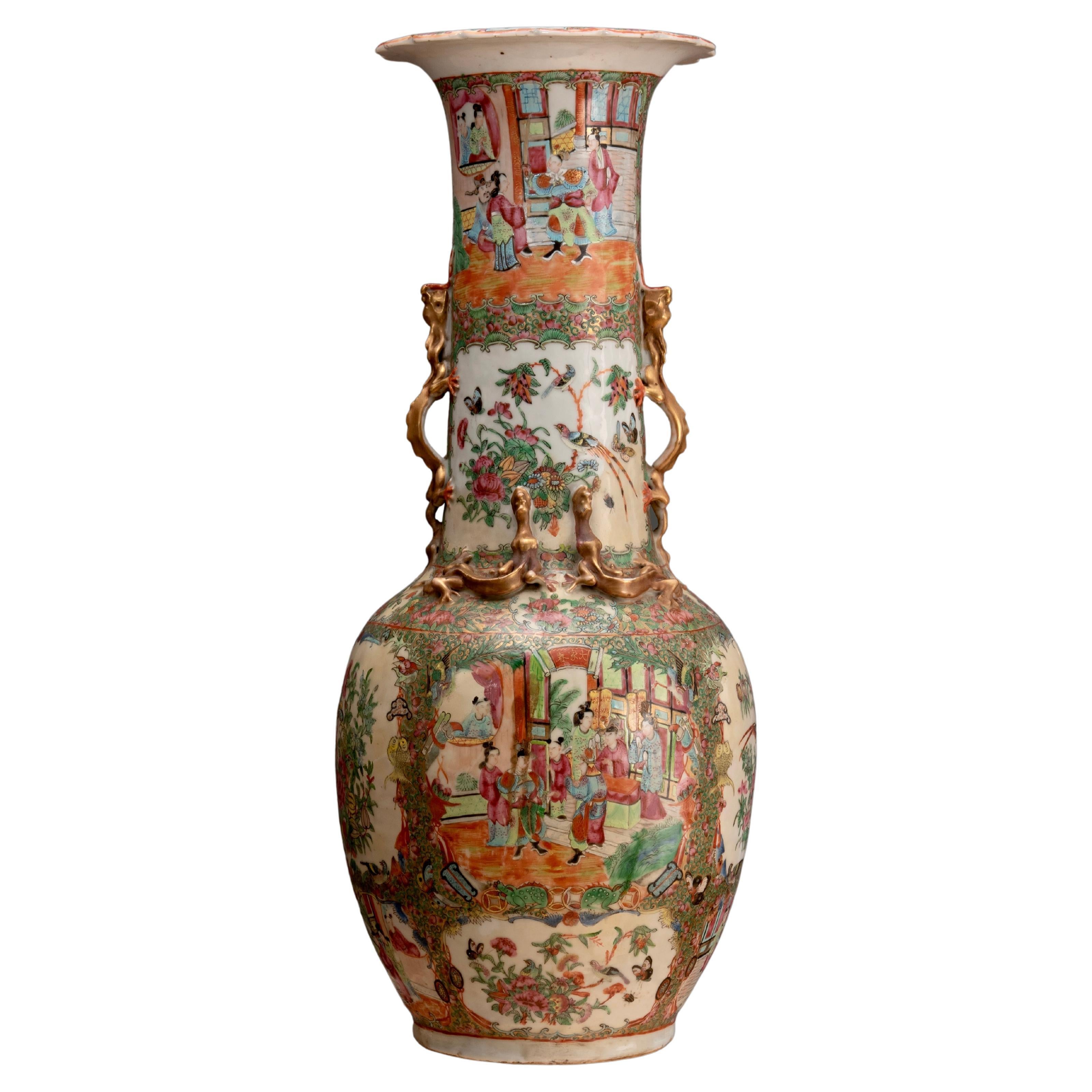 Vaso in porcellana cinese d'epoca di Canton "Famille Rose