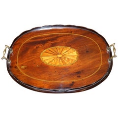 Period circa 1790 Thomas Sheraton Walnut Inlaid Serving Dinner Tray Bronze