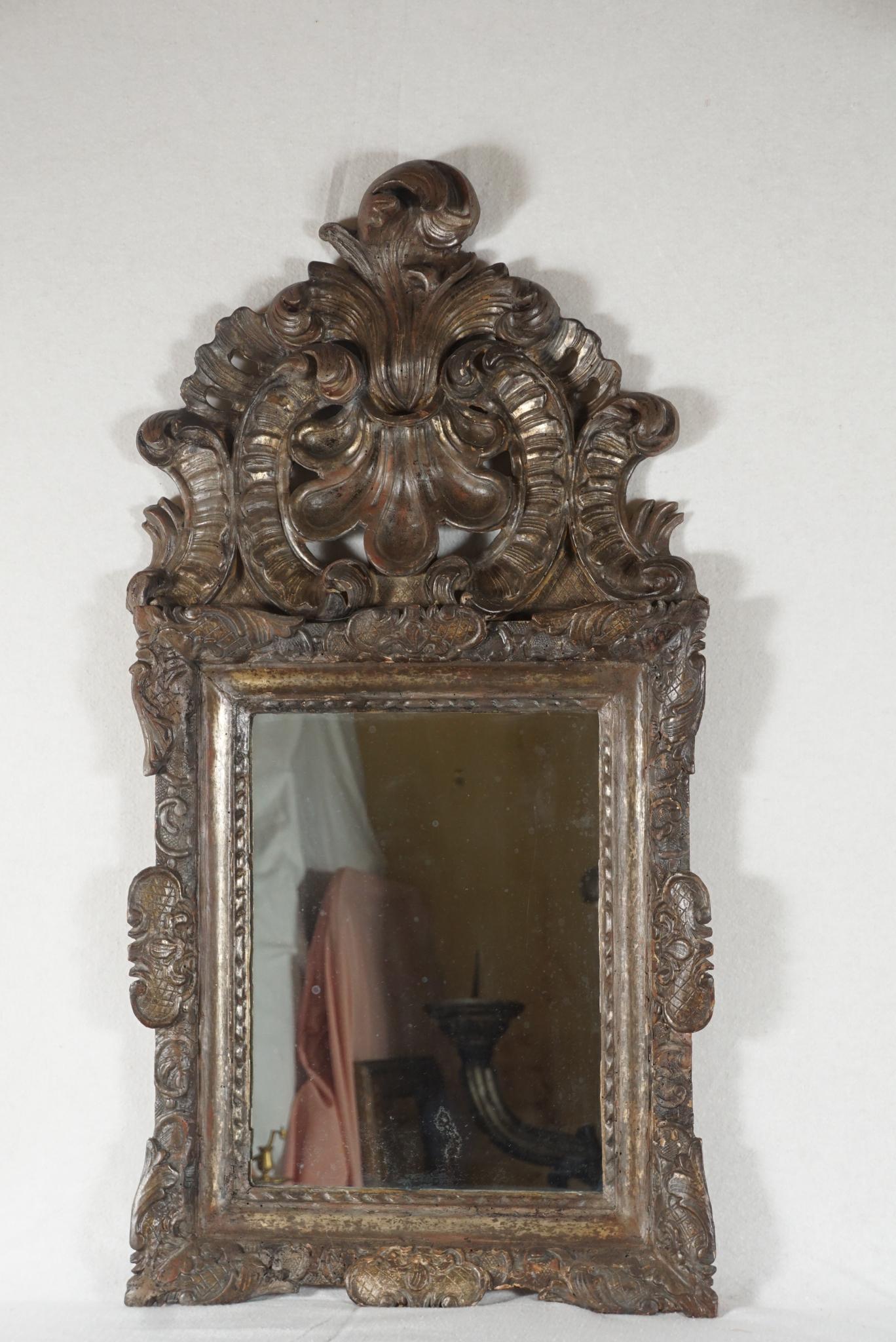 18th Century Period Dutch Baroque Silver Gilt Carved Wood Mirror For Sale