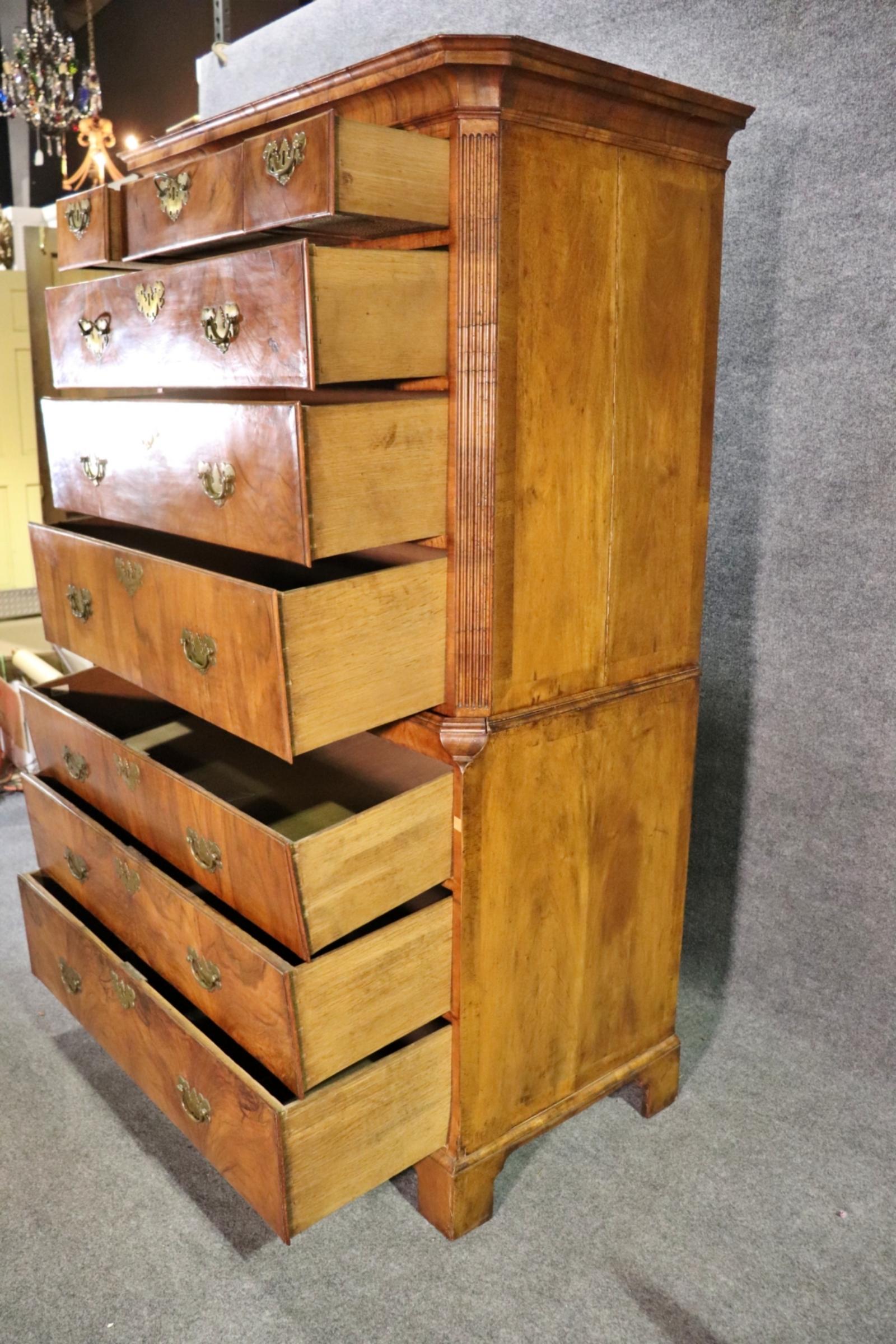 Wood Period English 1780s Georgian Burled Walnut Chest on Chest