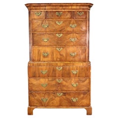 Period English 1780s Georgian Burled Walnut Chest on Chest
