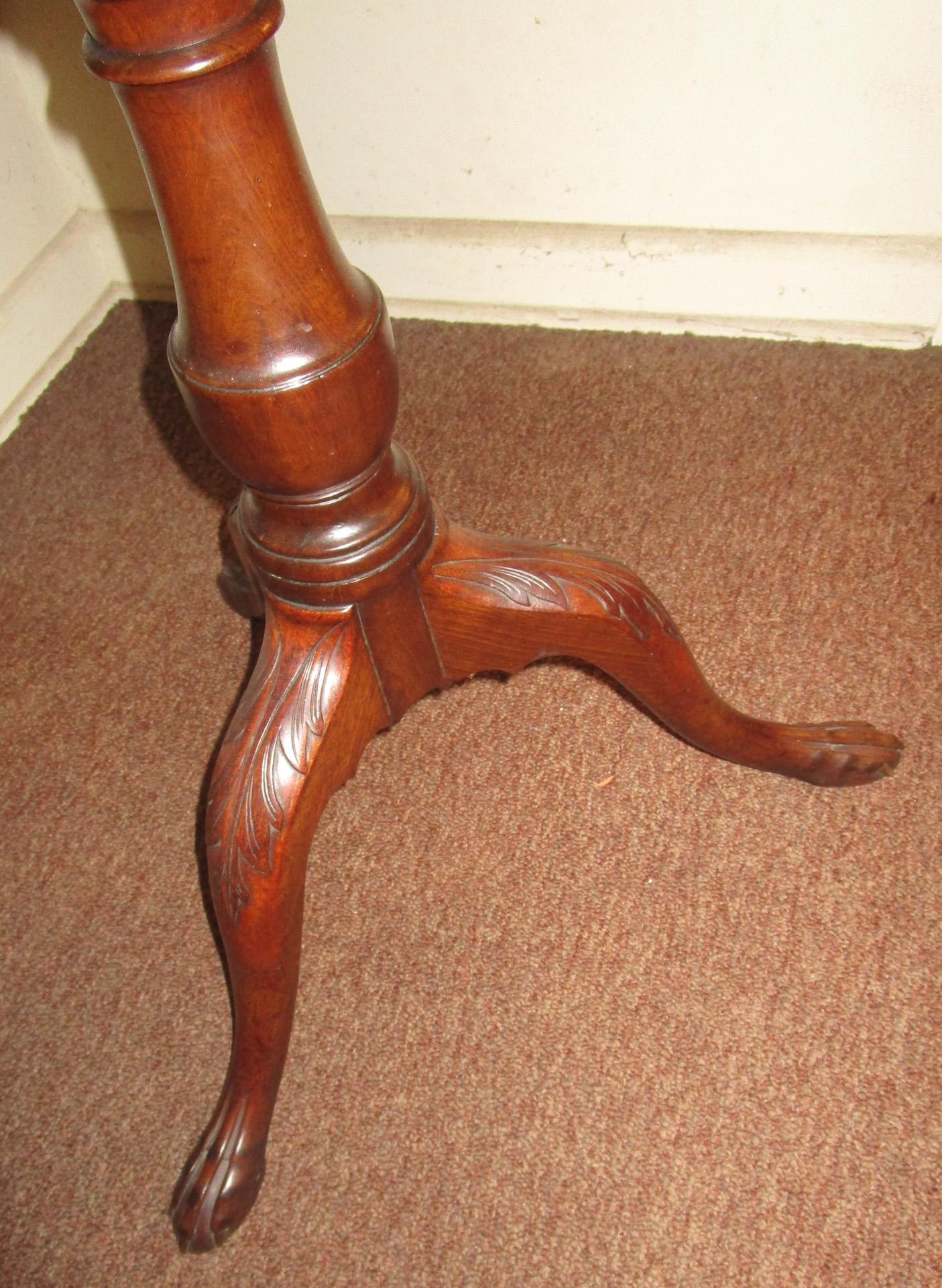 Brass Period English Mahogany Chippendale Tilt-top Table w/ Hand Carved Piecrust Edge For Sale