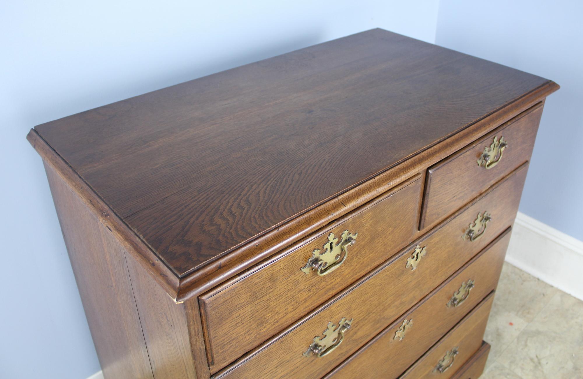 Period English Oak Chest of Drawers with Original Brasses For Sale 2
