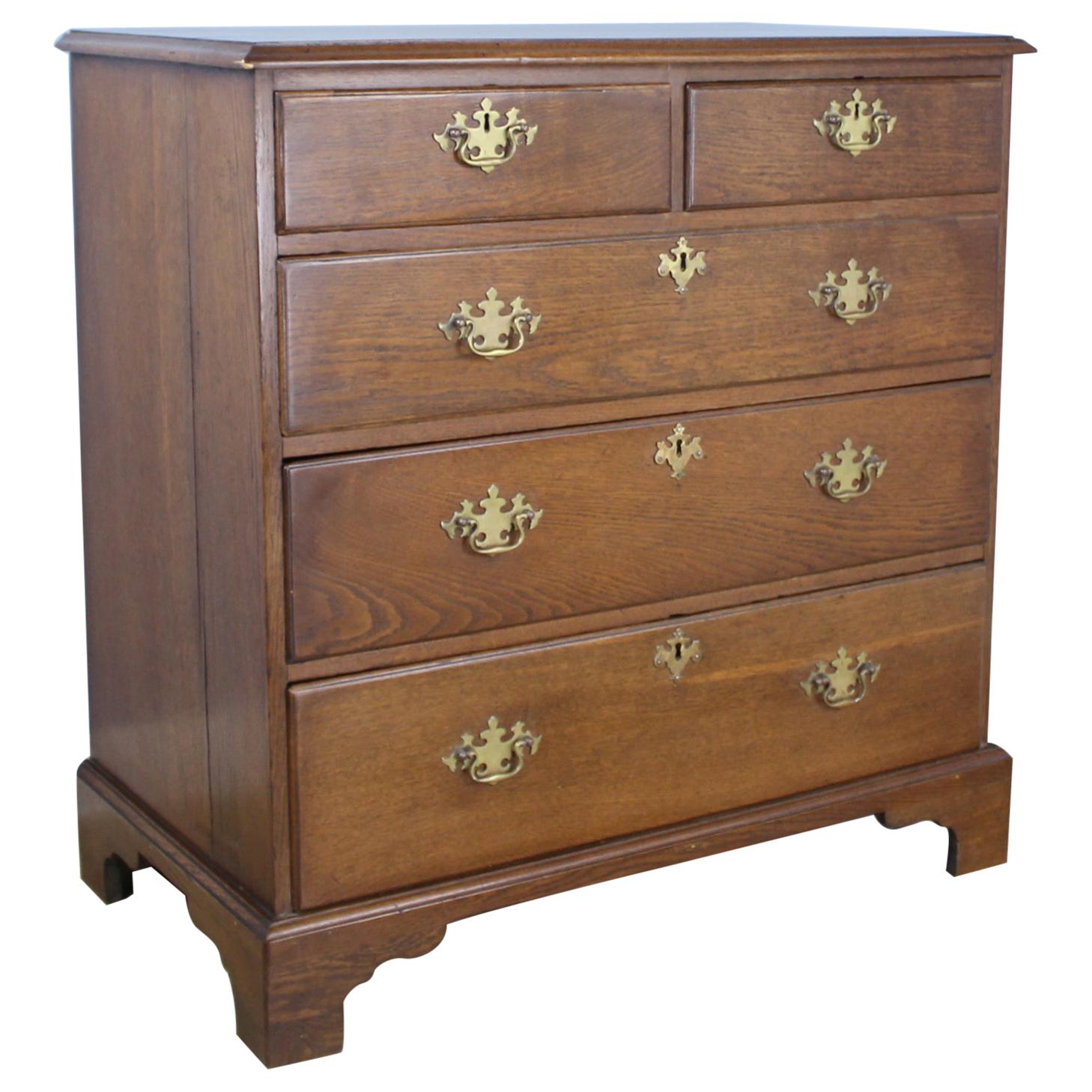 Period English Oak Chest of Drawers with Original Brasses For Sale