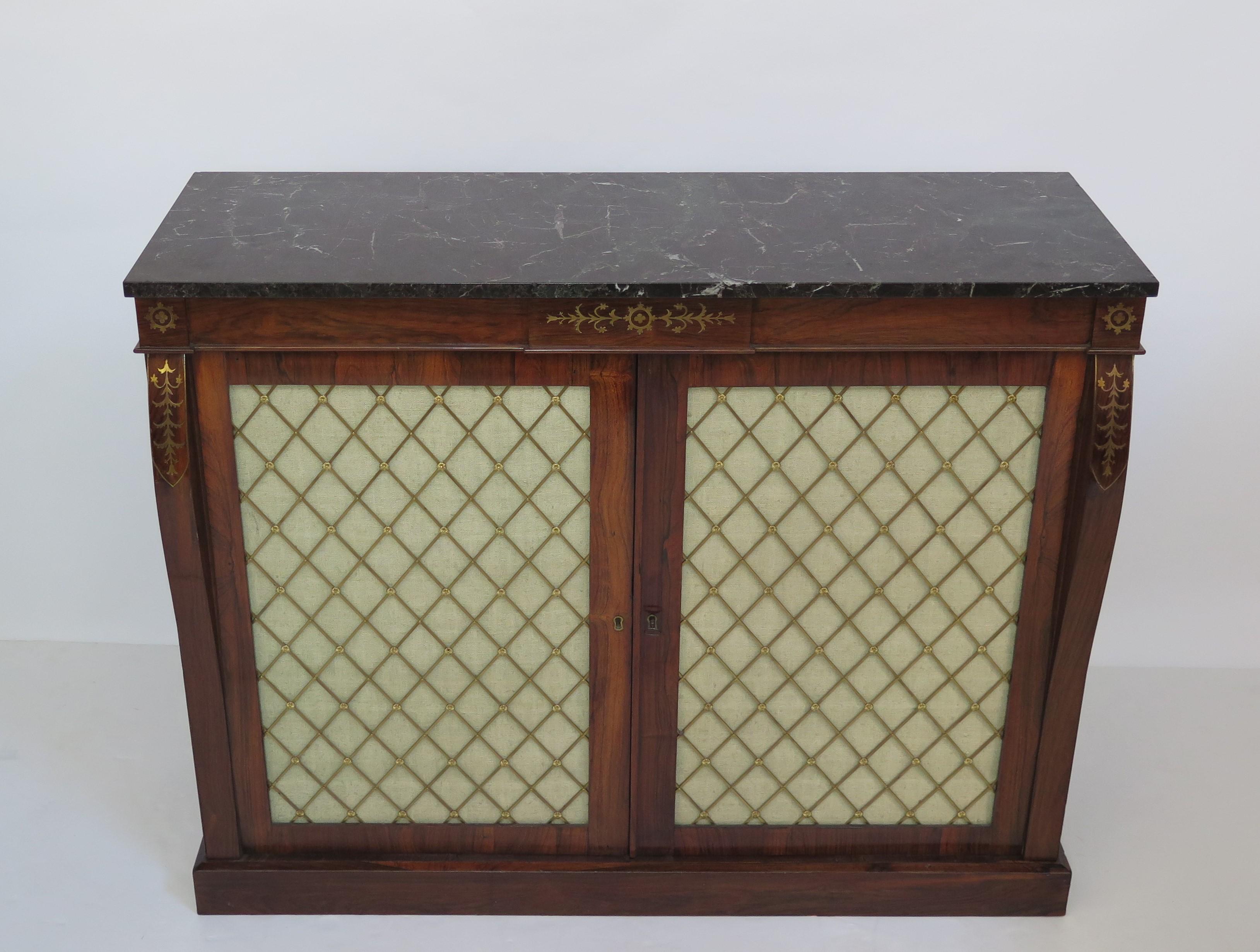 Inlay Period English Regency Brass Inlaid Cabinet Chiffonier of Rosewood