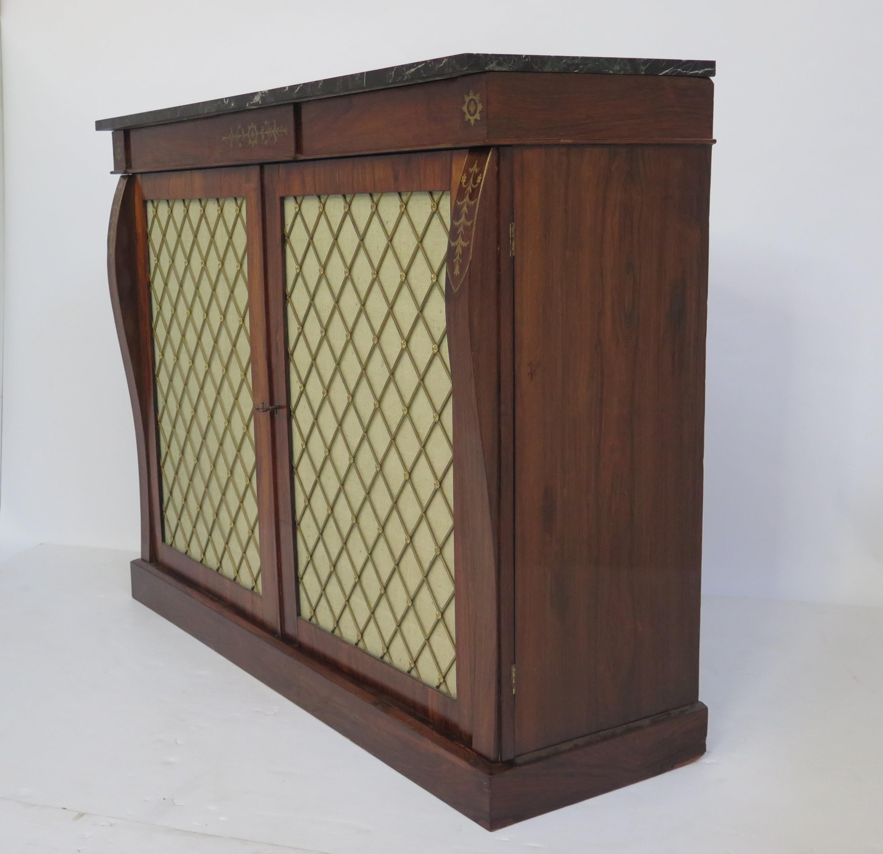 Period English Regency Brass Inlaid Cabinet Chiffonier of Rosewood In Good Condition In Dallas, TX