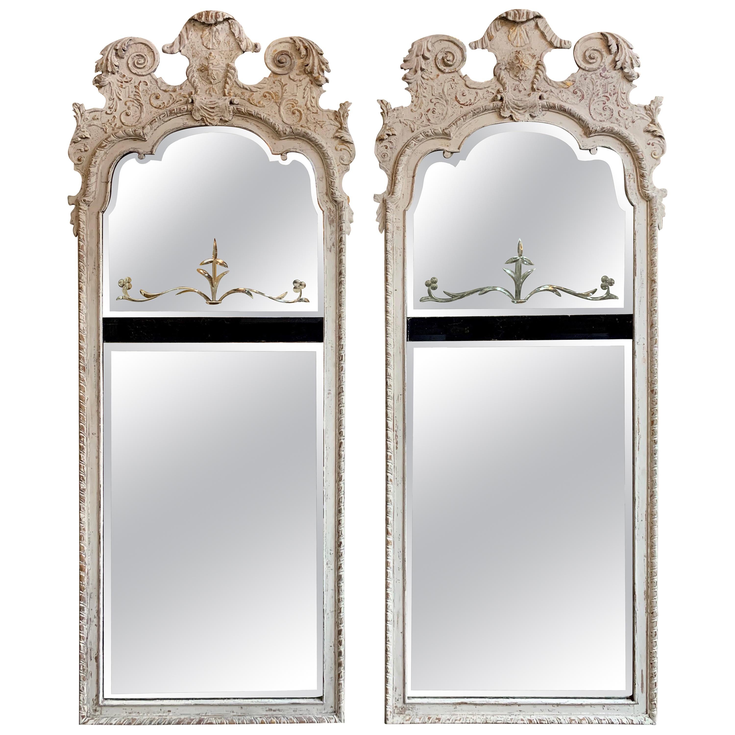 Period English Regency Carved and Painted Mirrors with Divided Glass