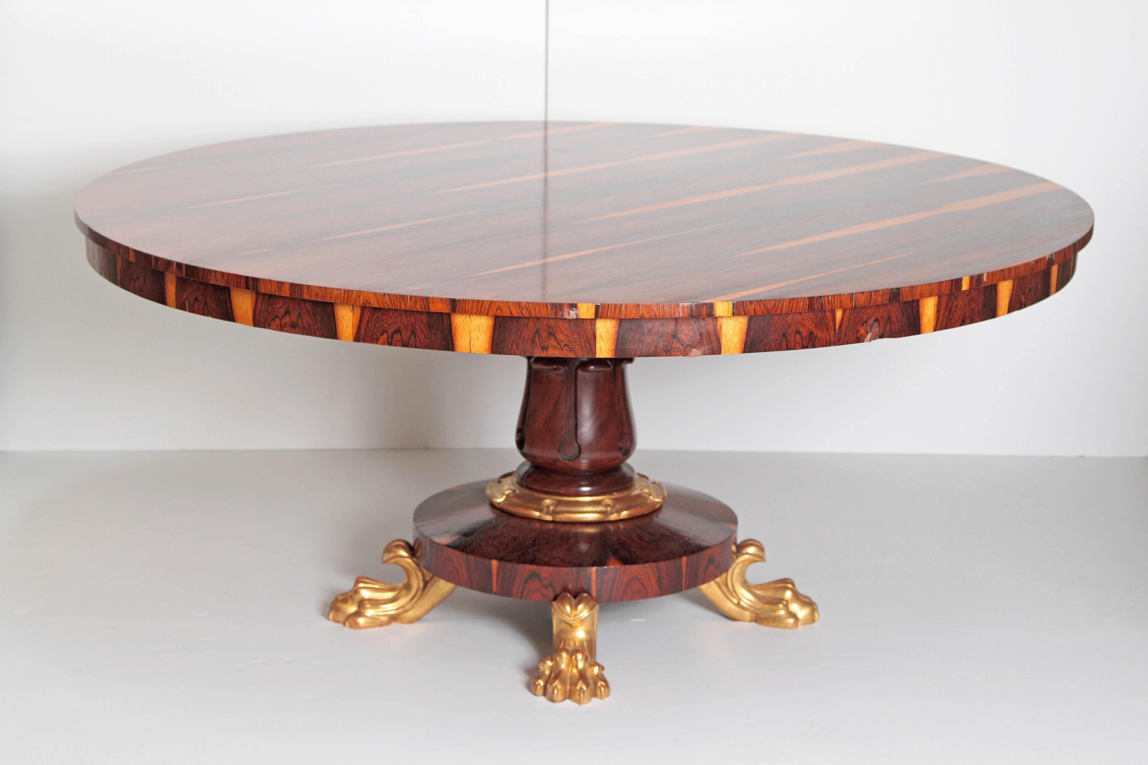 Hand-Carved Period English Regency Centre Table of Exotic Calamander
