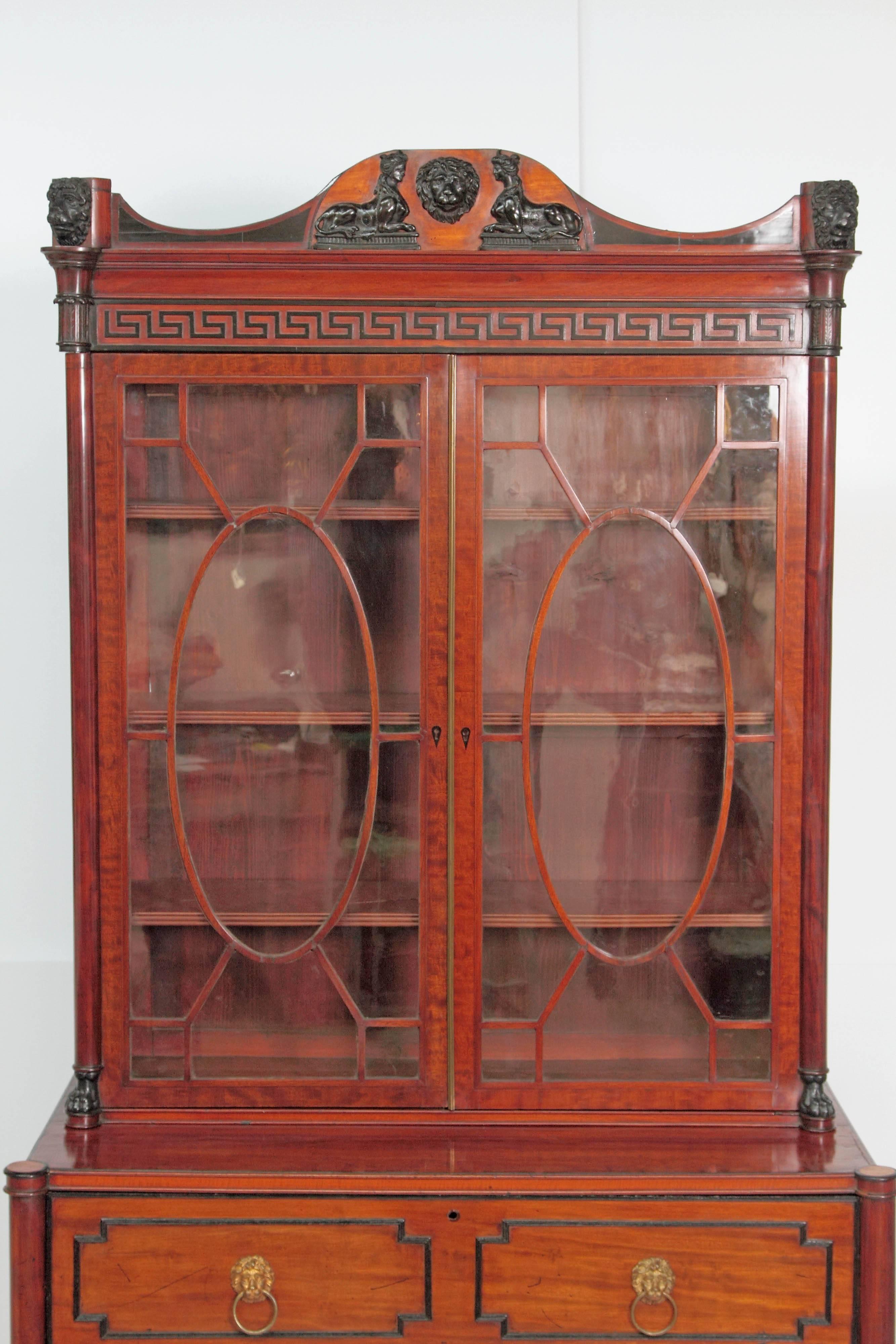 Period English Regency Secretary Cabinet with Ebonized Trim In Good Condition For Sale In Dallas, TX