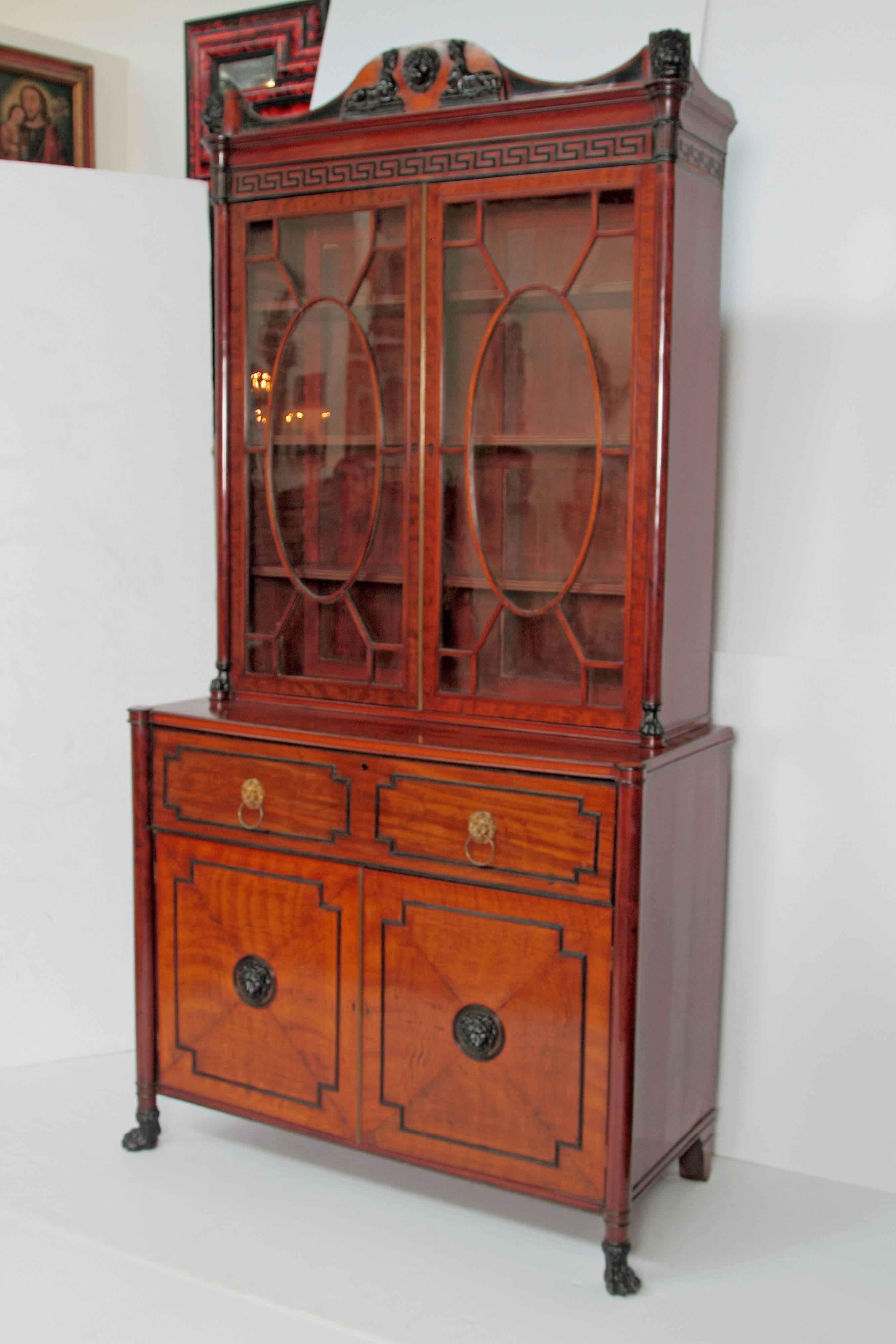 Period English Regency Secretary Cabinet with Ebonized Trim For Sale 1