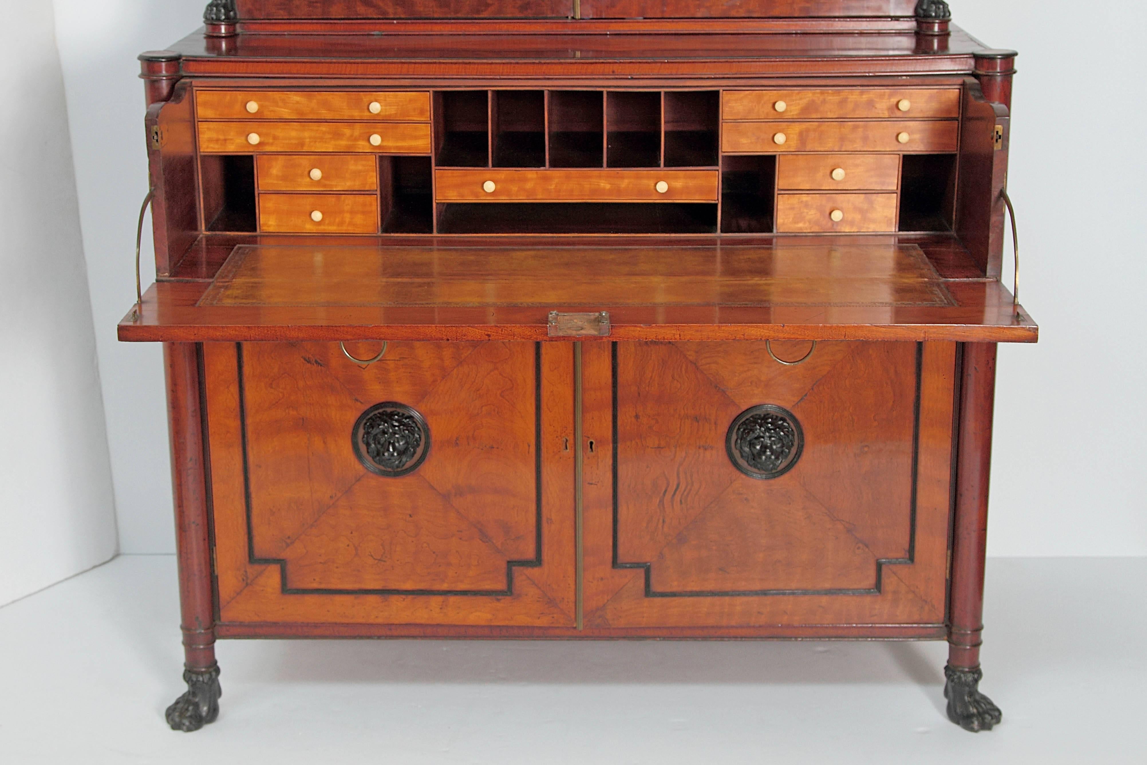 Period English Regency Secretary Cabinet with Ebonized Trim For Sale 2