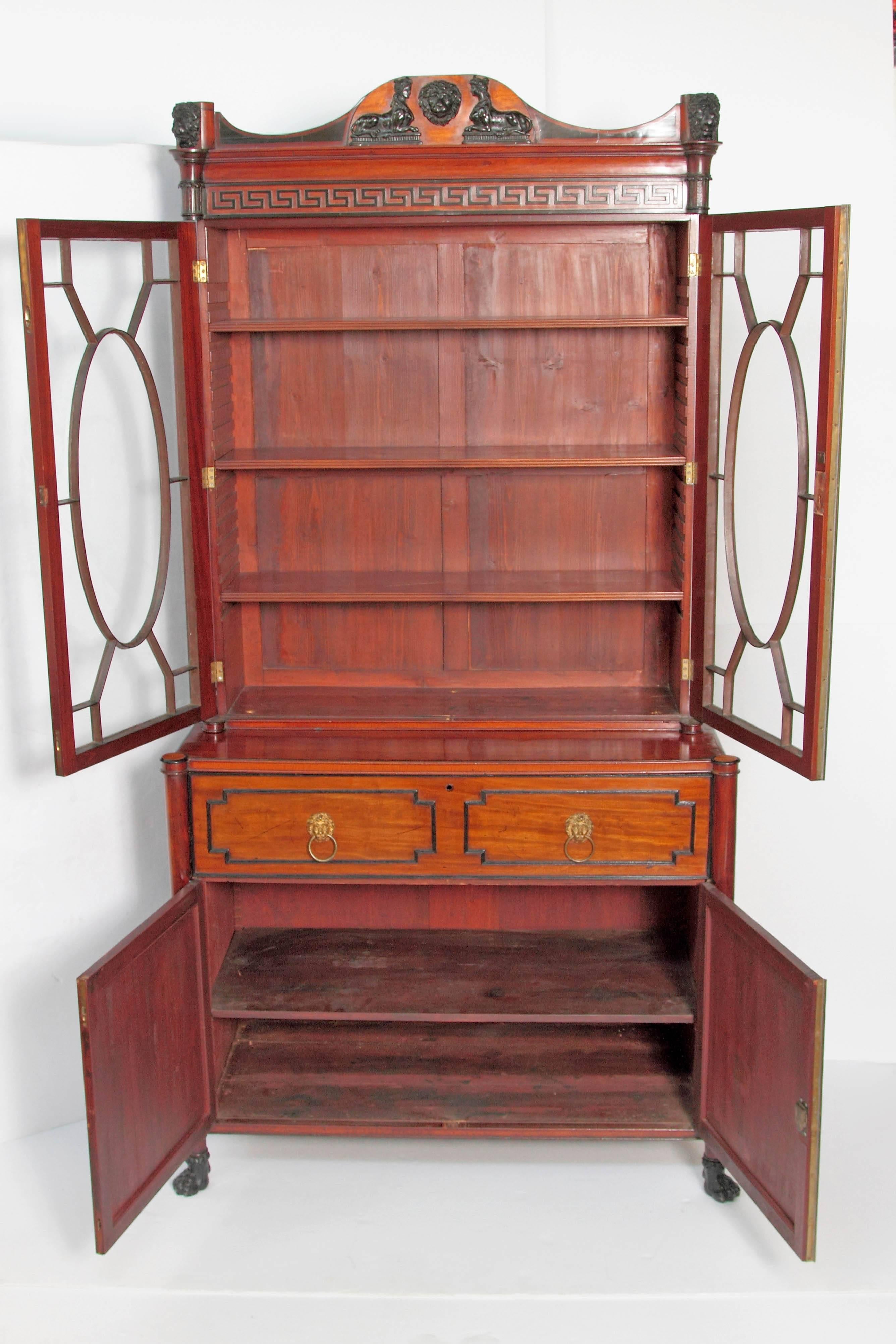 Period English Regency Secretary Cabinet with Ebonized Trim For Sale 3