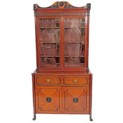 Antique Period English Regency Secretary Cabinet with Ebonized Trim