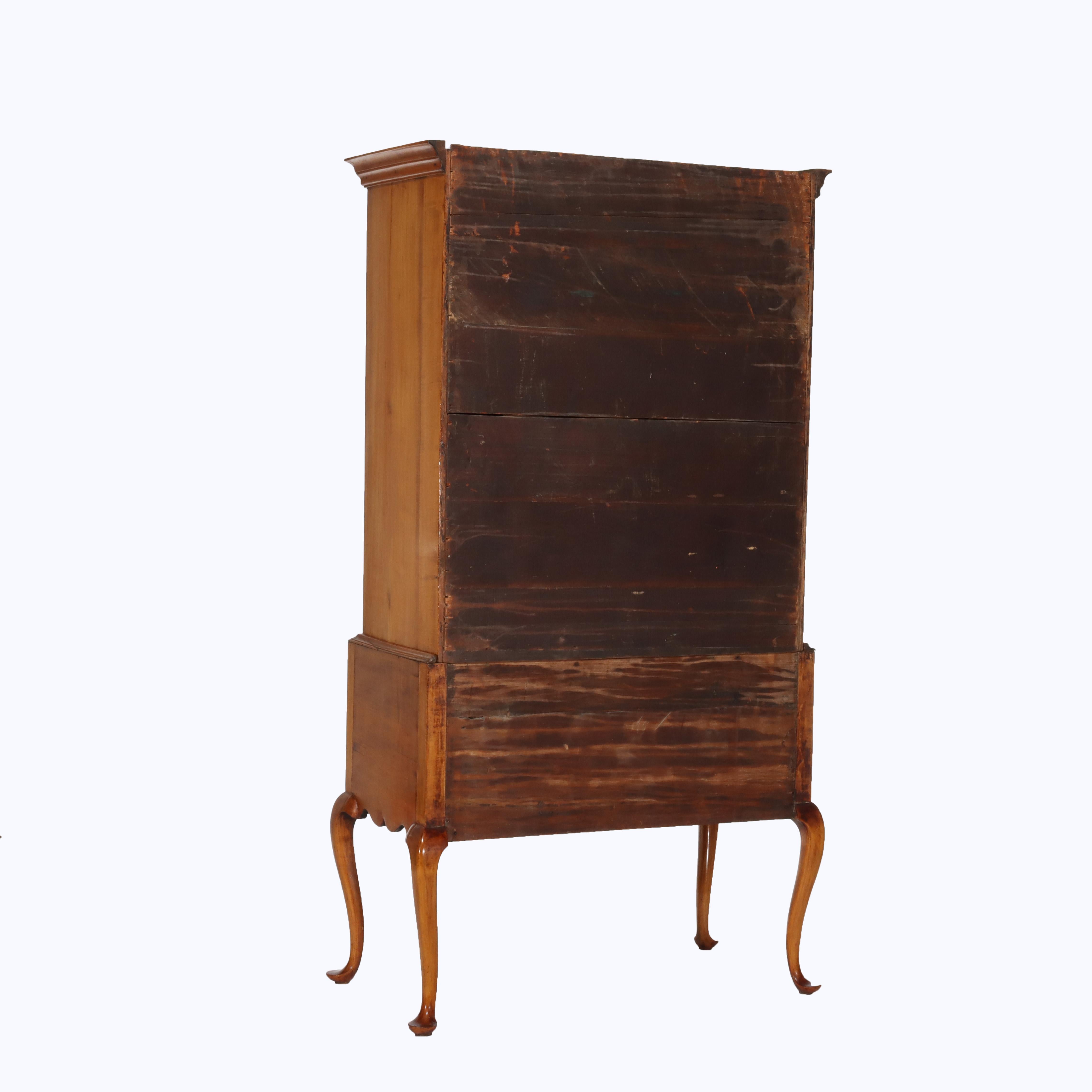 Period Federal Queen Anne Ahorn Highboy mit Rosette & Starburst-Muster C1790 im Angebot 6