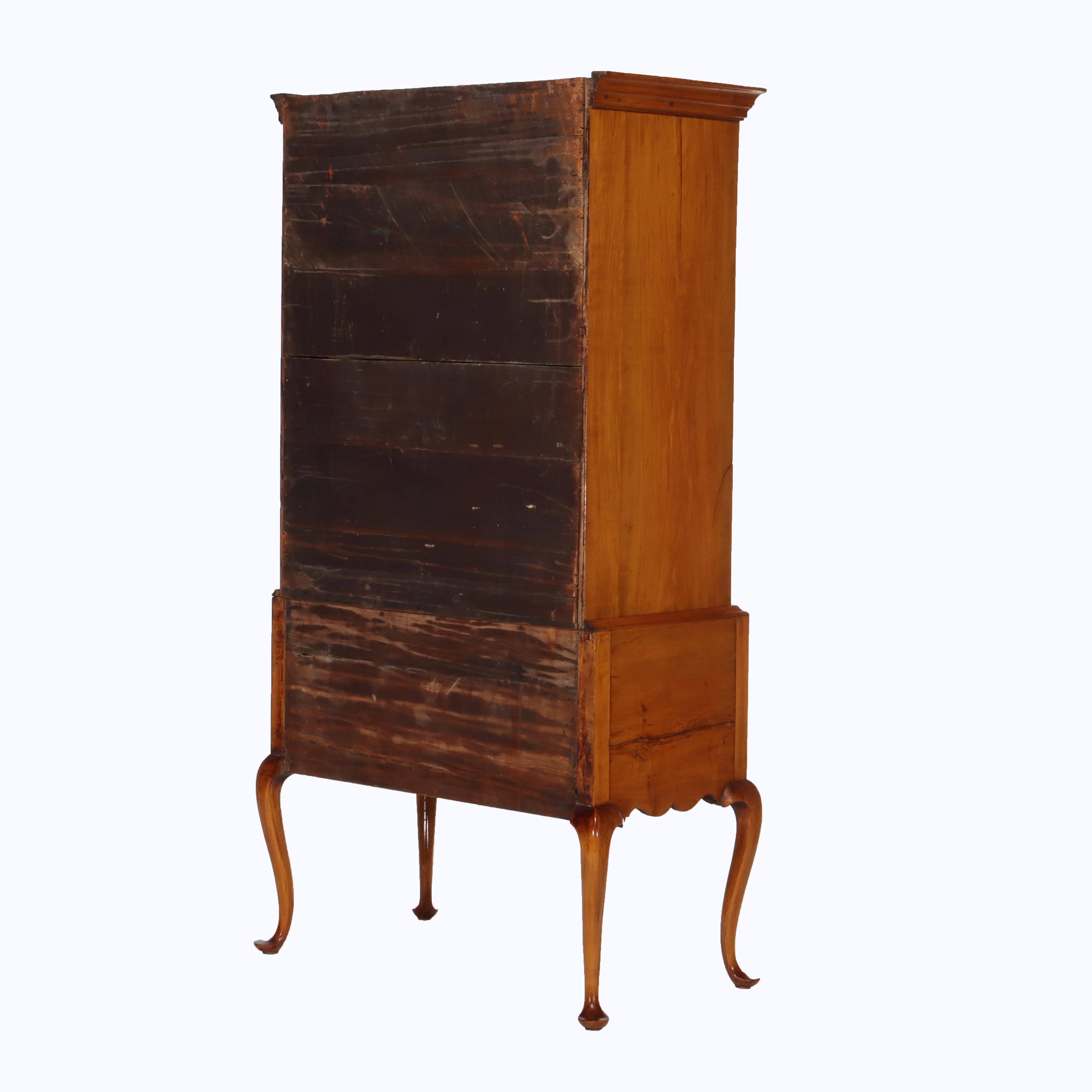 Period Federal Queen Anne Ahorn Highboy mit Rosette & Starburst-Muster C1790 im Angebot 7