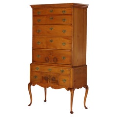 Antique Period Federal Queen Anne Maple Highboy with Rosette & Starburst Pattern C1790