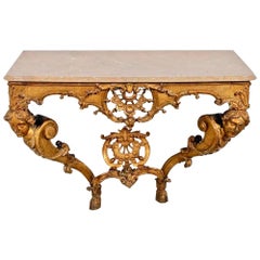 Period French 18th Century Regence Giltwood Marble Top Console Table