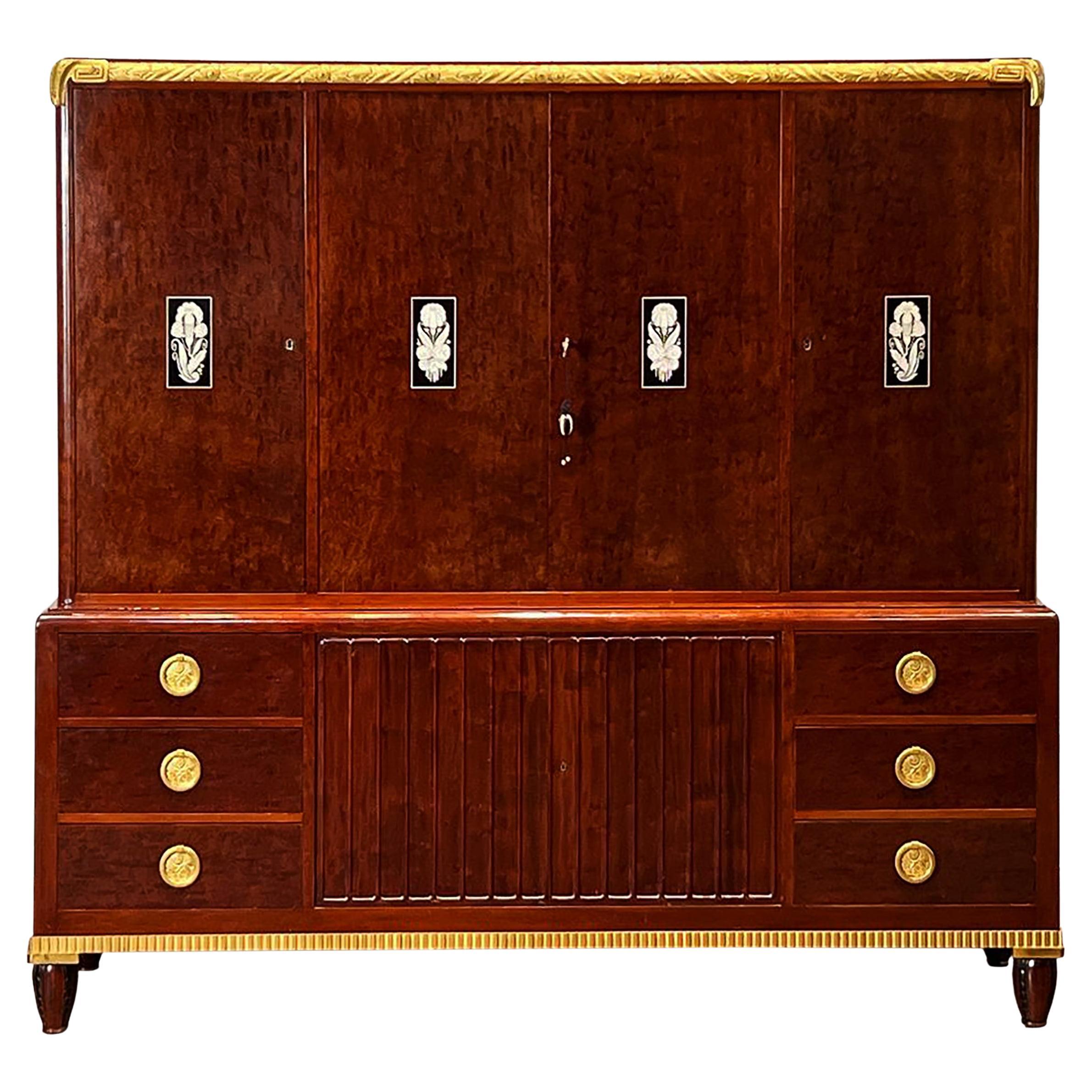 Period French Art Deco Cabinet in Plum Pudding Mahogany and Bronze Doré For Sale