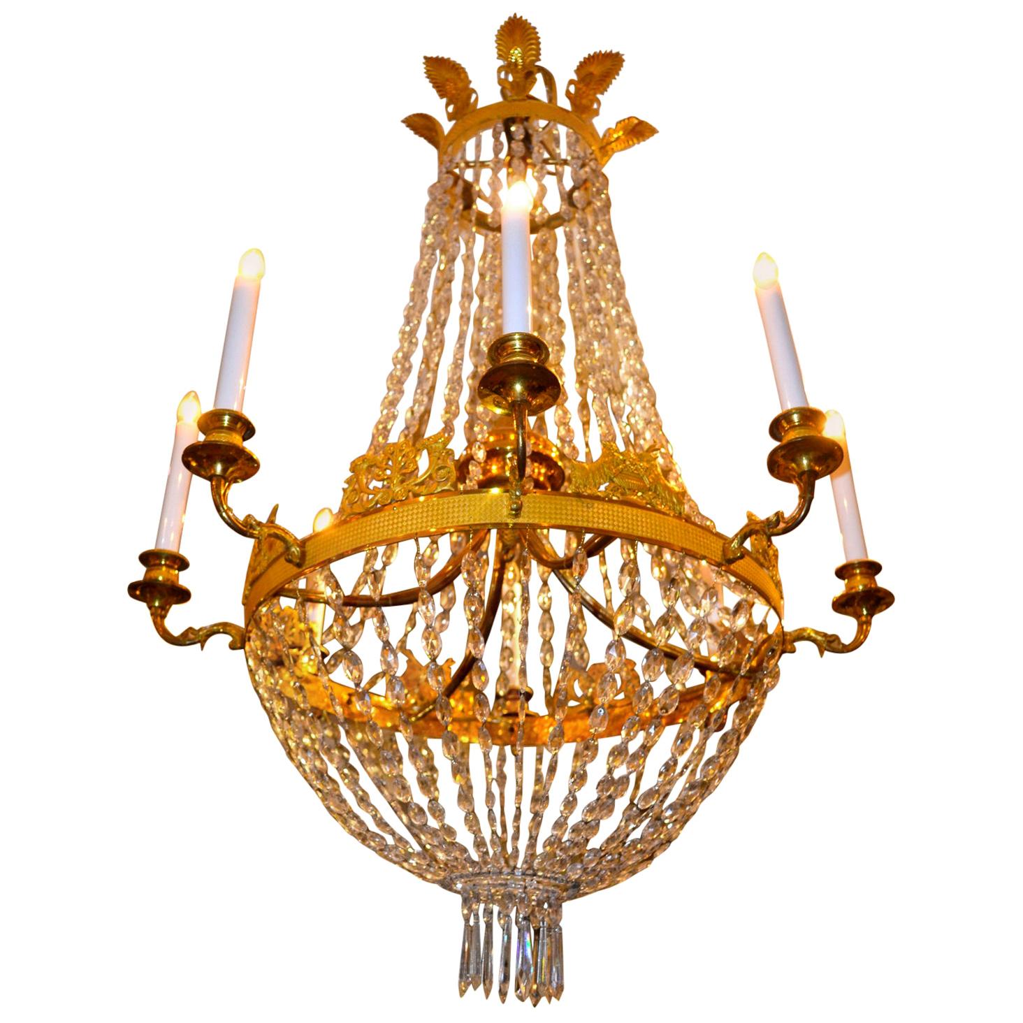 Period French Empire Crystal and Gilt Bronze Chandelier