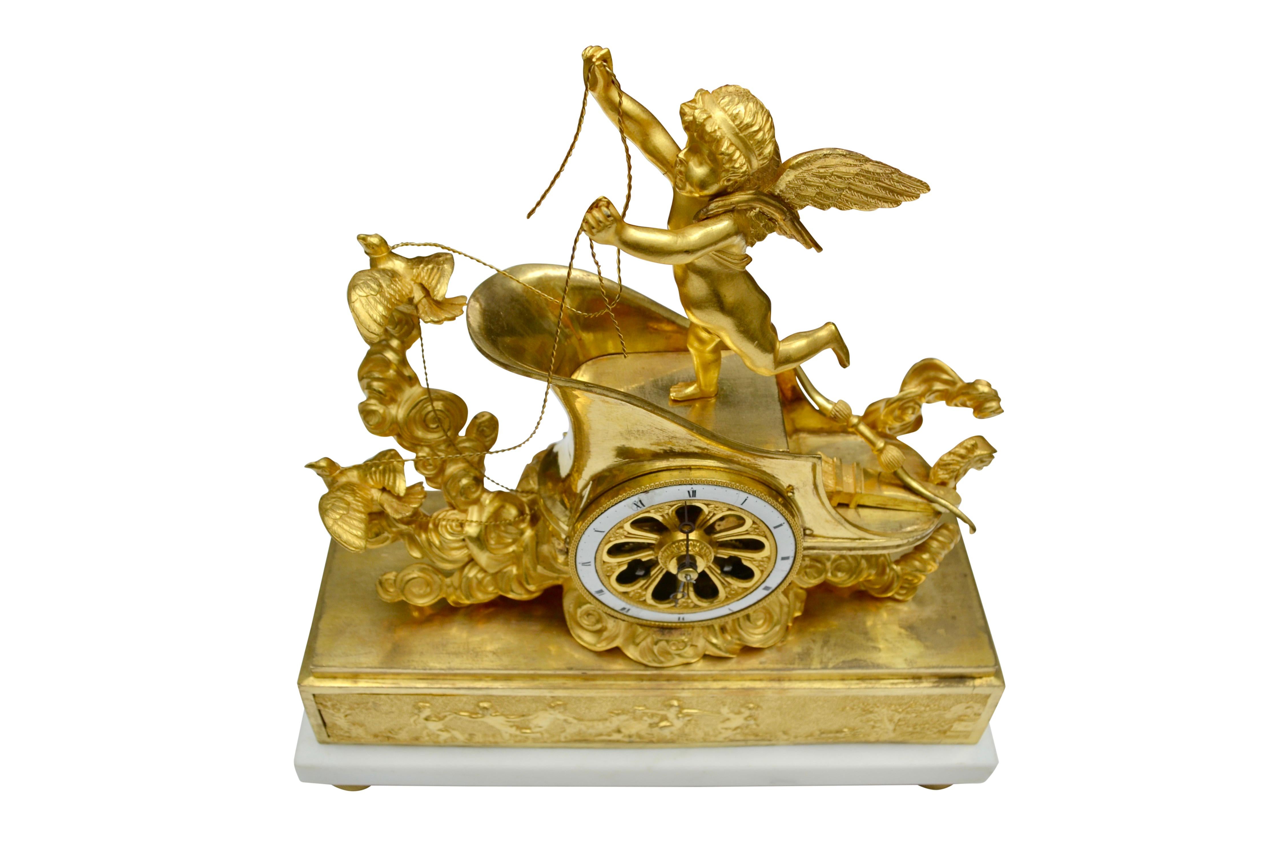 Carved Period French Empire Mantle Clock For Sale