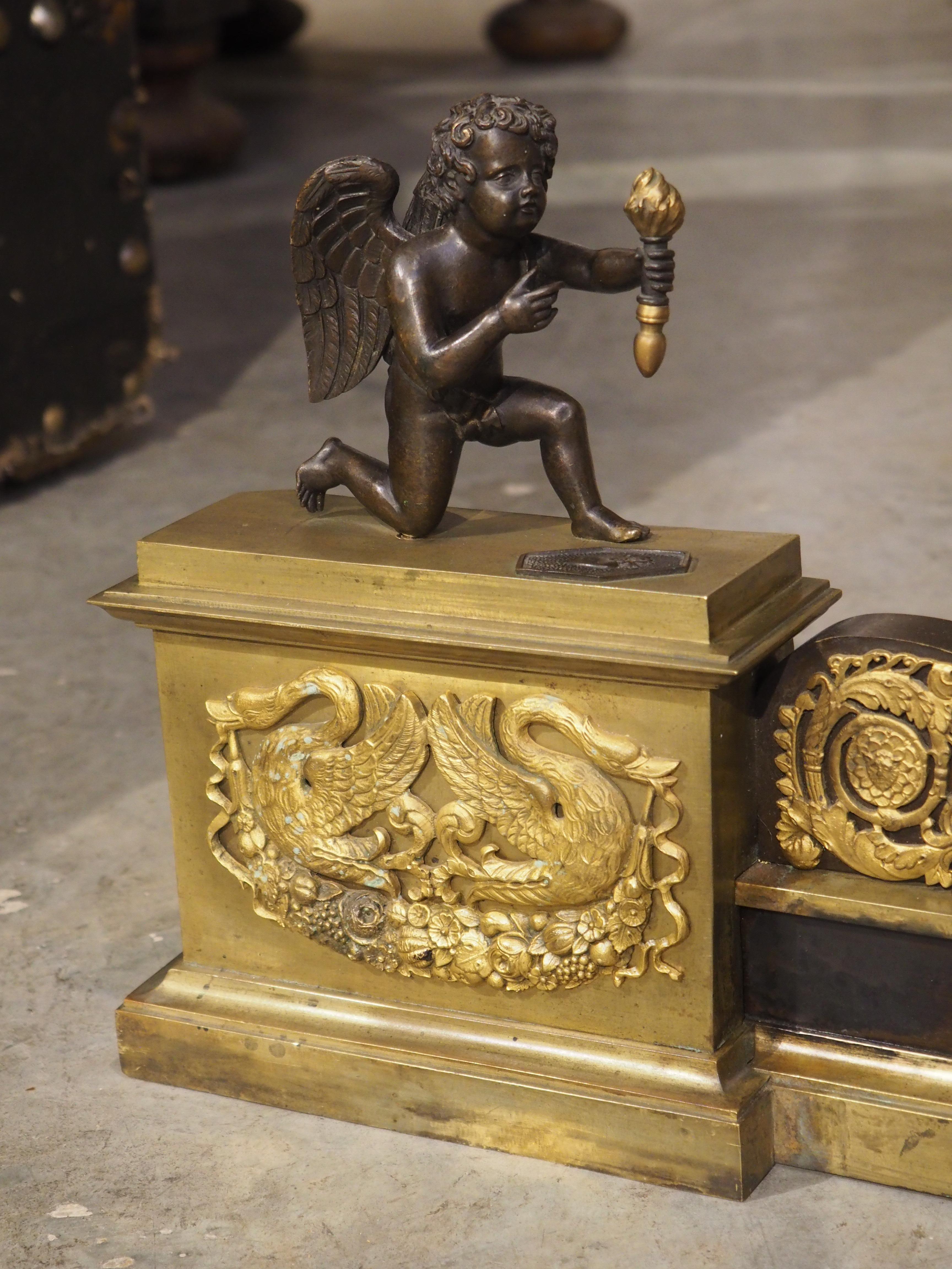 Period French Empire Patinated and Gilt Bronze Fireplace Fender, Circa 1815 For Sale 4
