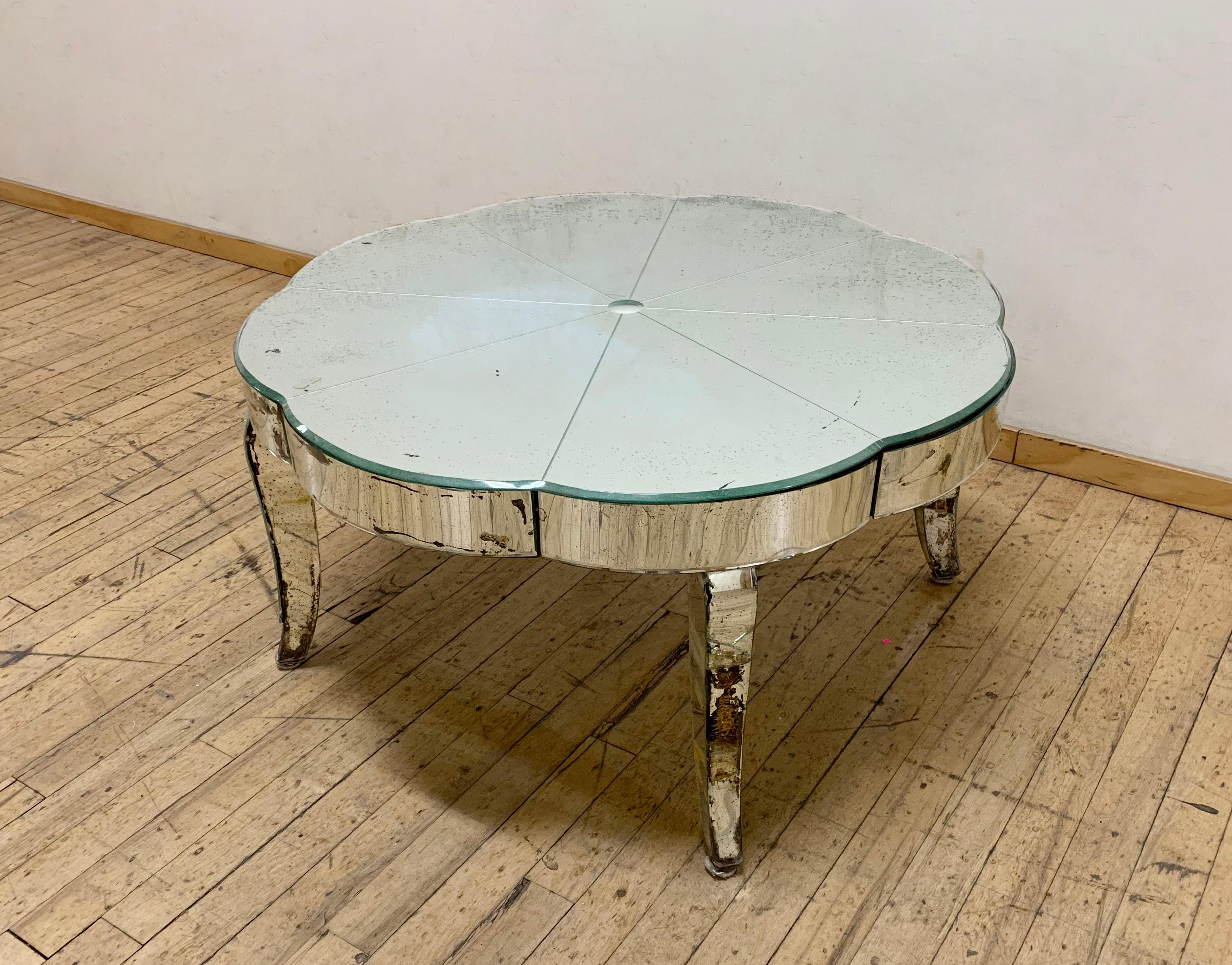 Period French or Italian Deco Mirrored Coffee Table In Distressed Condition For Sale In Chicago, IL