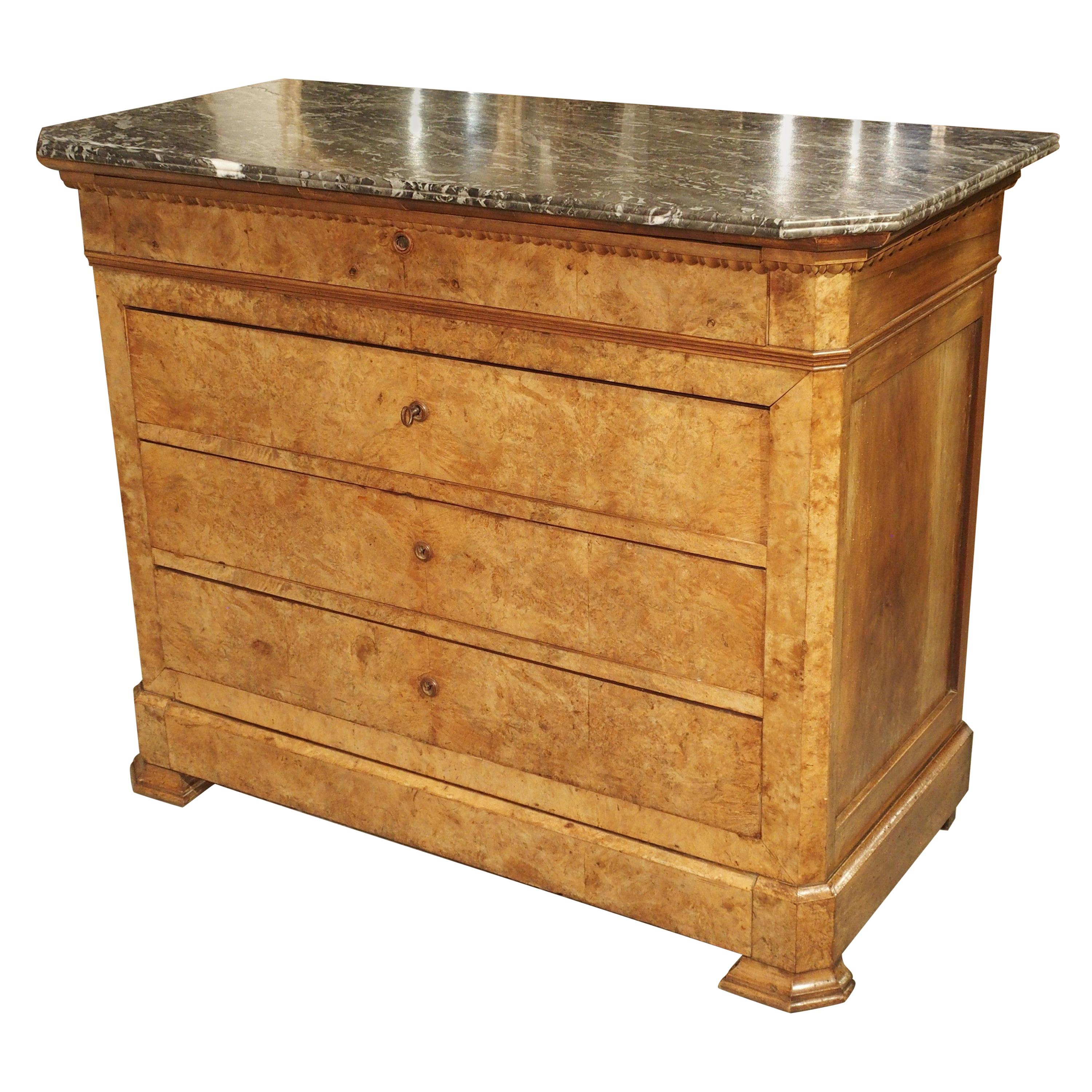 Period French Louis Philippe Commode in Burled Blonde Walnut, circa 1840