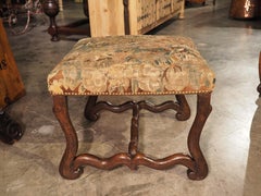 Period French Louis XIV Walnut Wood and Tapestry Os de Mouton Tabouret