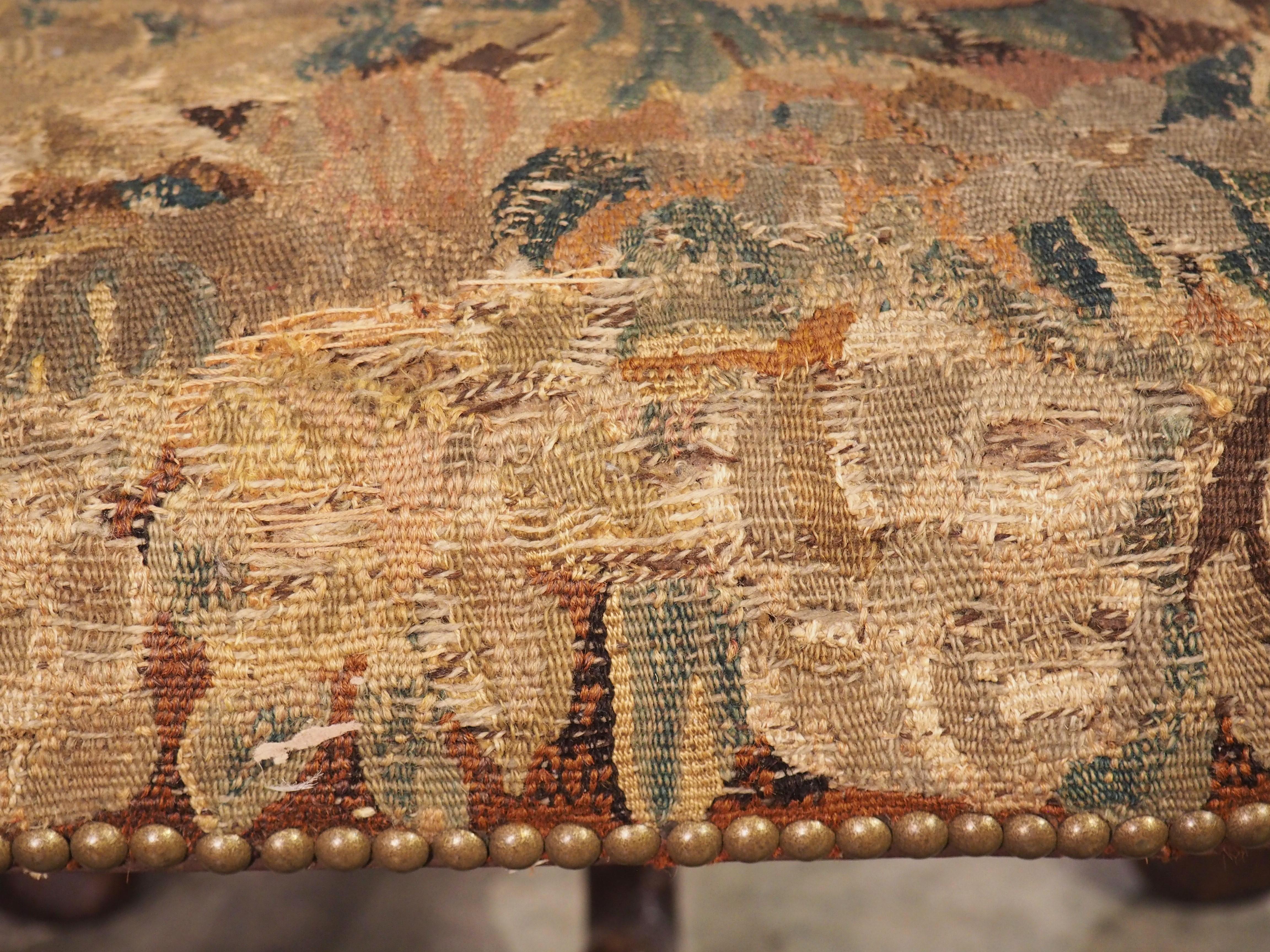 Period French Louis XIV Walnut Wood and Tapestry Os de Mouton Tabouret 1