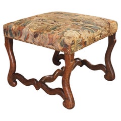 Period French Louis XIV Walnut Wood and Tapestry Os de Mouton Tabouret