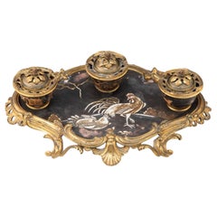 Period French Louis XV Ormolu Mounted Japanese Lacquer Chinoiserie Inkwell Tray