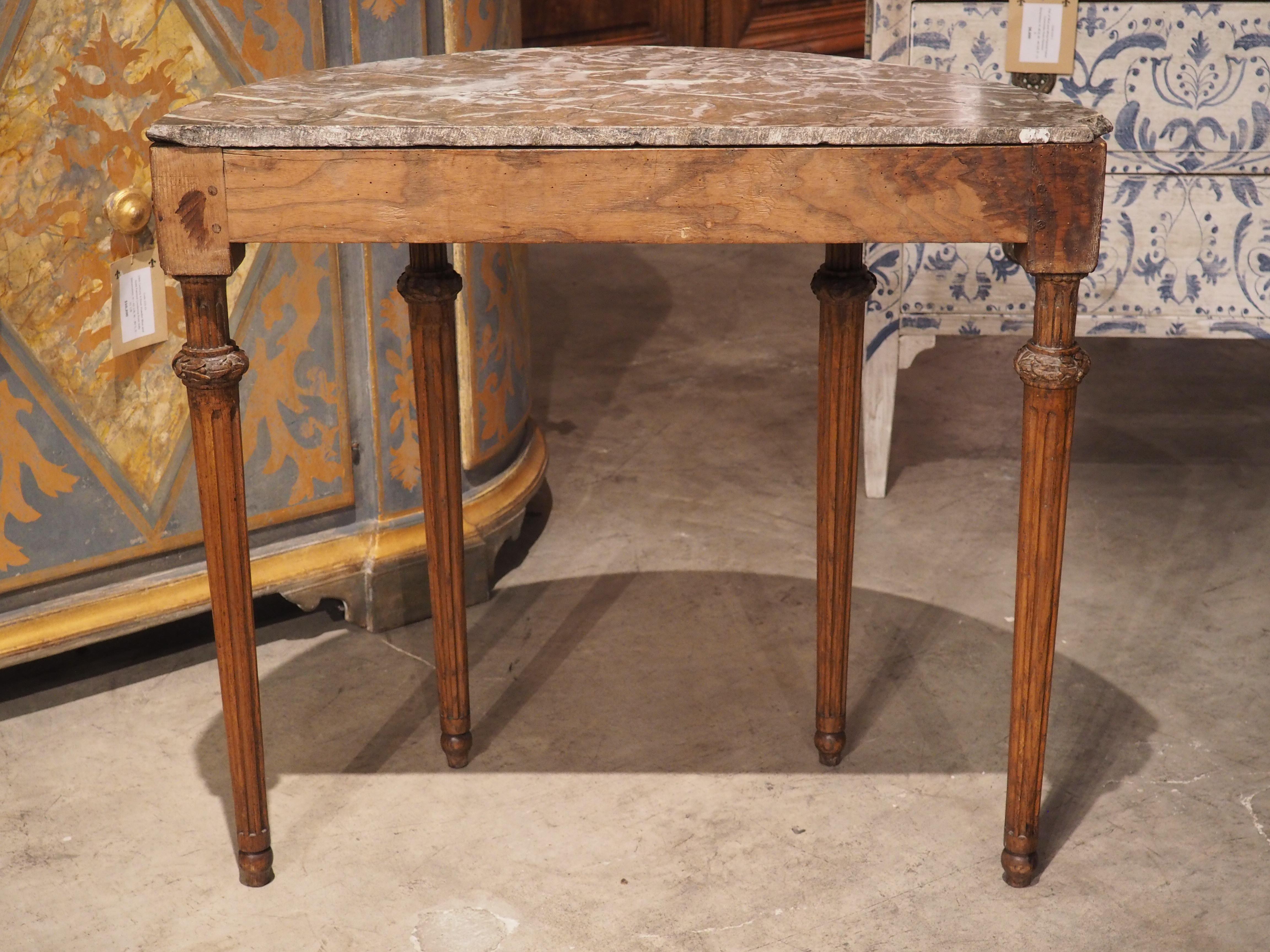 Period French Louis XVI Carved Oak and Marble Demi Lune Console Table, C. 1785 For Sale 9